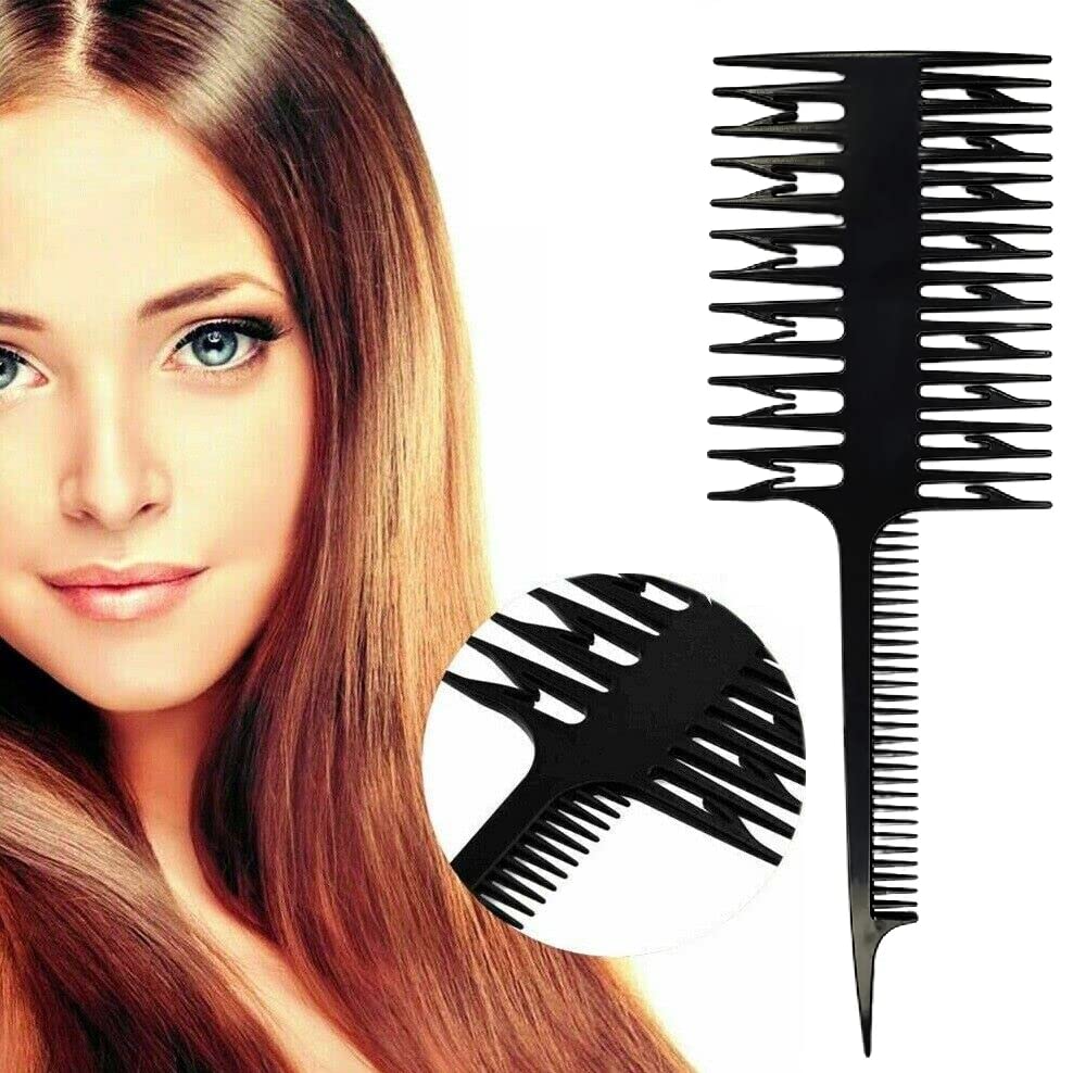 Wide Tooth Hair Coloring Comb - Highlighting & Sectioning Detangling Comb for Hair Dyeing & Styling - Professional Barber Salon Accessories (Black, 1PC) - Perfect for DIY Hair Coloring & Salon Styling