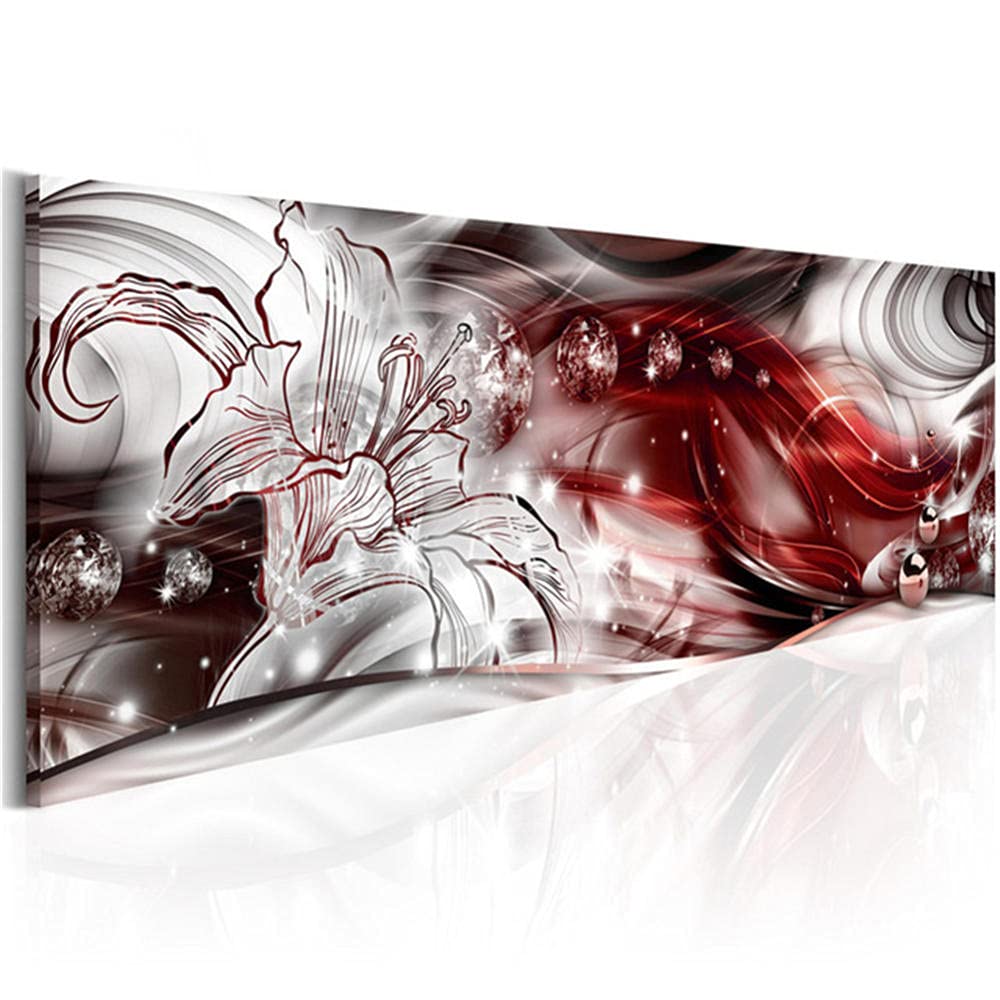 5D Diamond Painting Kit - Large Red Abstract Flower DIY Full Drill Art by Numbers for Adults & Kids, Round Drill Rhinestone Embroidery Cross Stitch Craft (70x140cm) - Perfect for Home Wall Decor, Relaxation Therapy & Unique Gift Giving