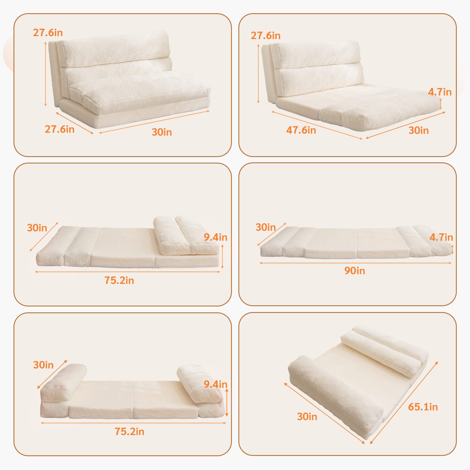 MAXYOYO Extra Wide Bean Bag Bed - Foldable Sofa Bed & Floor Mattress for Adults, Beige Floor Couch - Perfect for Living Room, Bedroom, Dorm & Guest Room