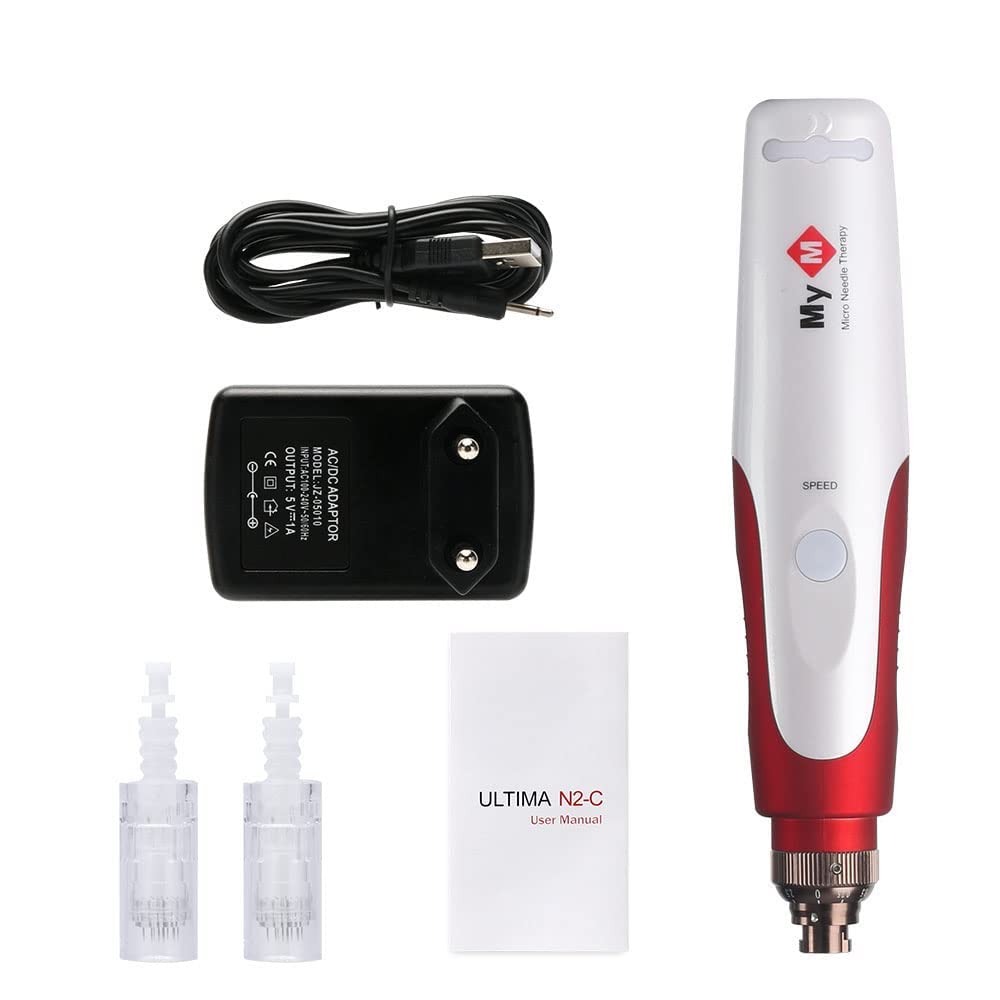 KIYO Derma Pen with 2 Extra 12 Needle Cartridges - Professional Microneedling Device for Anti-Aging, Wrinkle Reduction & Skin Rejuvenation | At-Home Facial Treatment for Glowing Skin | Perfect for Face, Neck & Décolleté Care