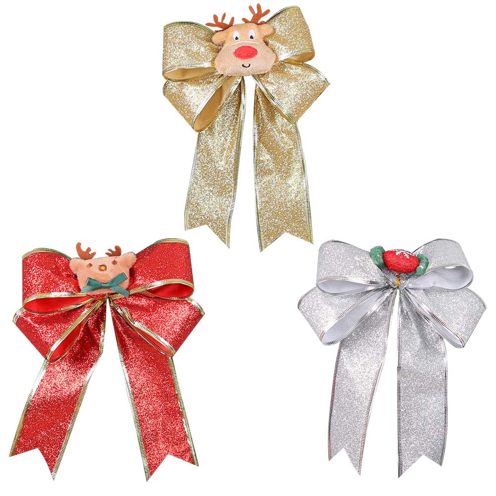 3pcs Christmas Bow Tree Decorations - DIY Xmas Gift Wrapping Bows, Holiday Ornaments for Tree, Presents & Home Decor (Perfect for Christmas Parties, Gift Wrapping & Festive Home Decoration)
