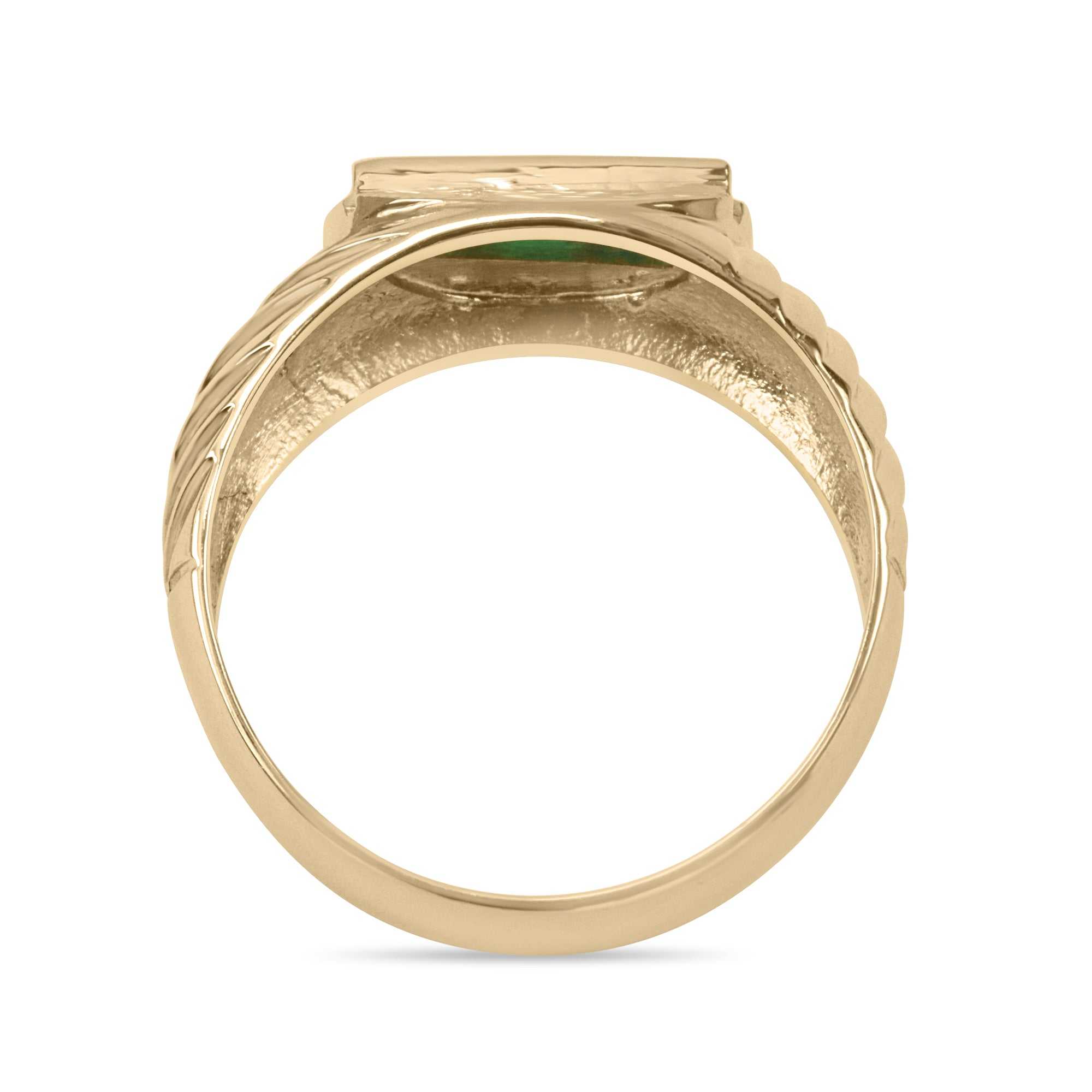 0.60tcw Deep Green Emerald Channel Set 14K Gold Men's Ring - Elegant Wedding Band, Anniversary Gift for Him, Perfect for Formal Occasions & Special Events