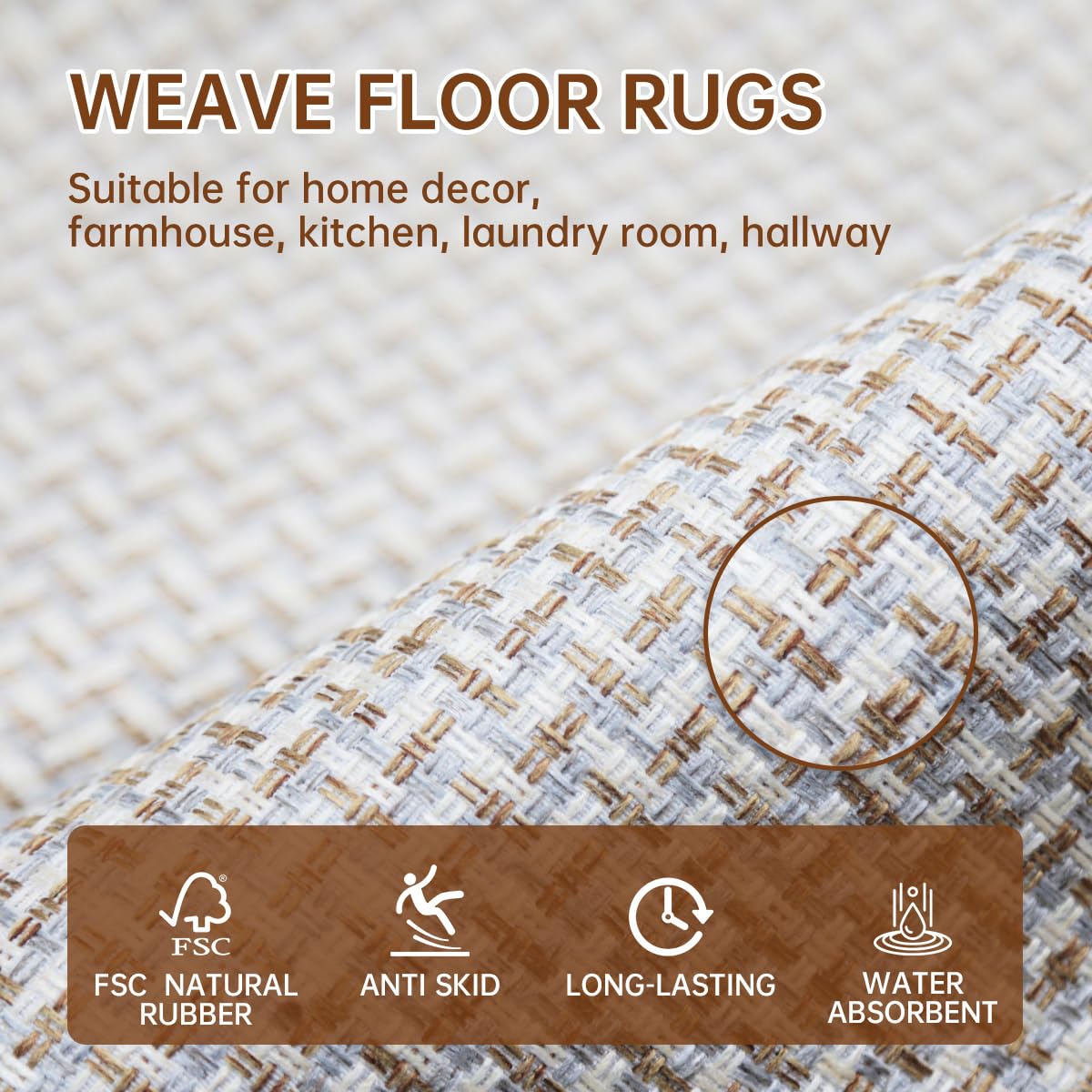 Non-Slip Washable Kitchen Rugs Set of 2 - Absorbent Anti-Fatigue Floor Mats for Sink Area & High Traffic Zones, 17.3