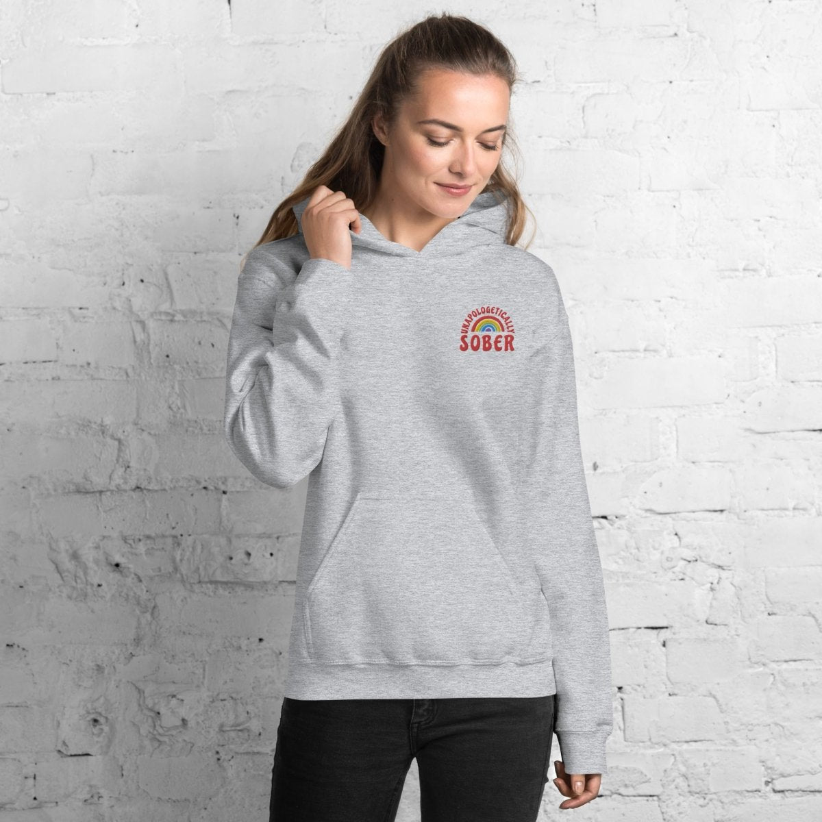 Unapologetically Sober Embroidered Unisex Hoodie - Trendy Streetwear for Sober Living & Recovery Support - Perfect for AA Meetings, Sober Events and Everyday Wear