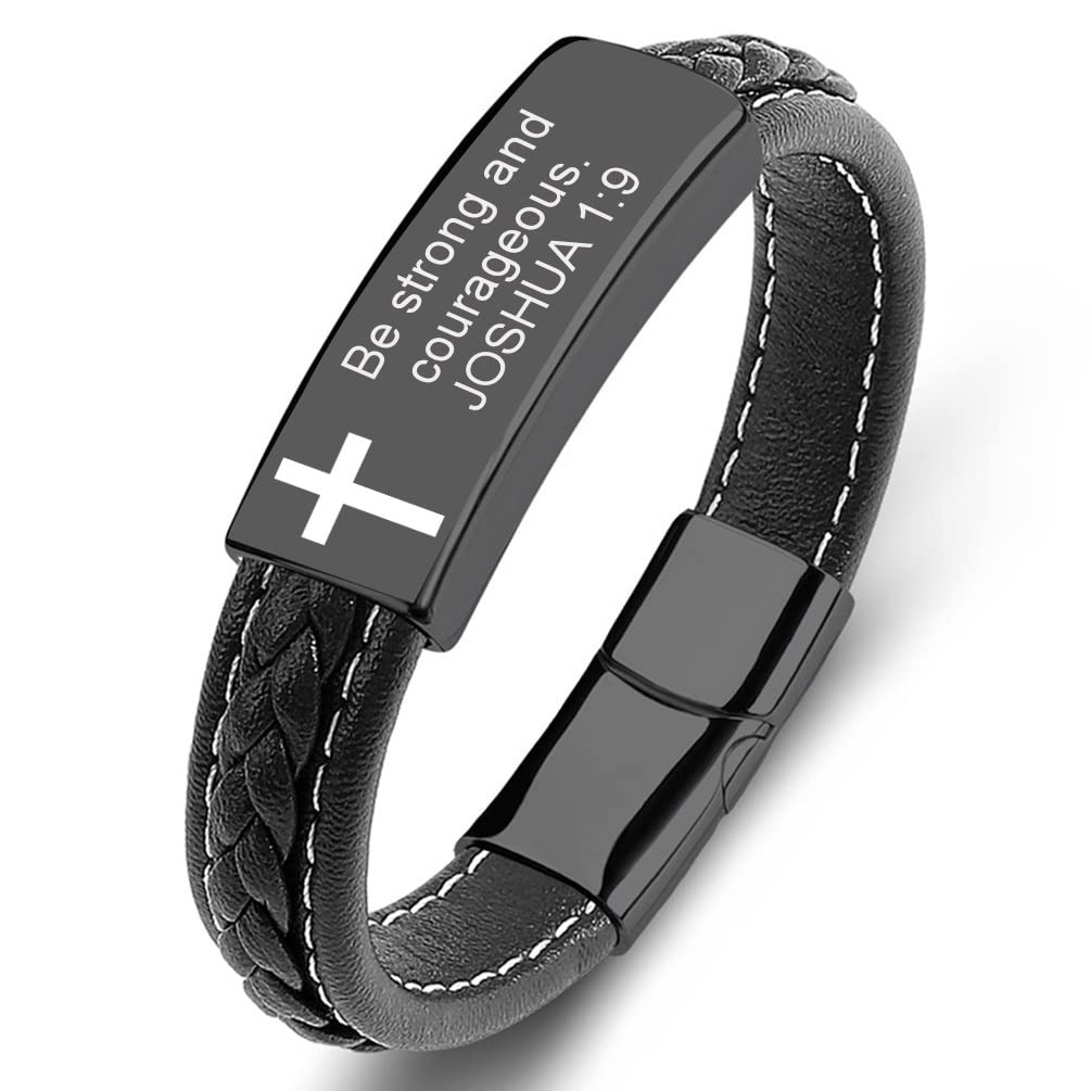 SHNIAN SHNIAN Personalized Bible Verse Bracelets for Men & Women - Stainless Steel Braided with Genuine Leather - Christian Wristbands & Inspirational Gifts (7.87