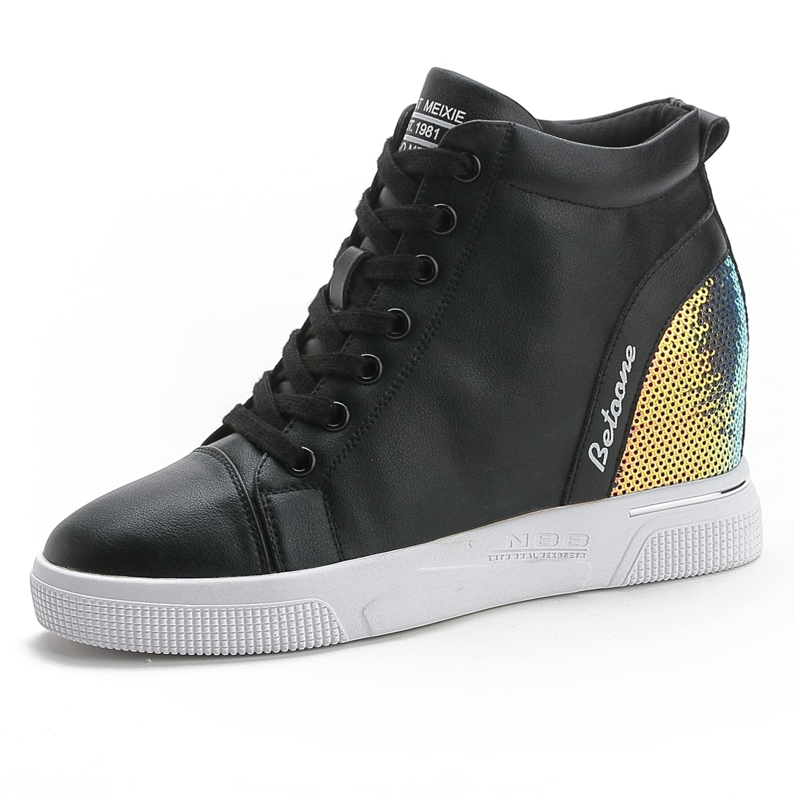 CKROLA Women's Fashion Platform Sneakers - Hidden Wedge Heel High Top Shoes for Women, Comfortable Work Boots & Casual Wear | Perfect for Office, Walking & Daily Outfits