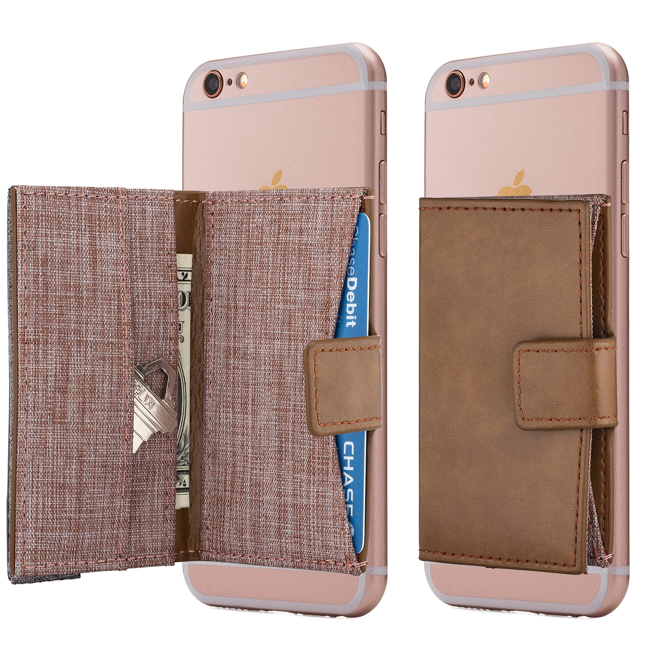 Stick-on Phone Wallet Card Holder for iPhone & Android - Slim RFID Blocking Adhesive Pocket for Credit Cards & ID - Perfect for Travel, Gym, and Everyday Use (Caramel)