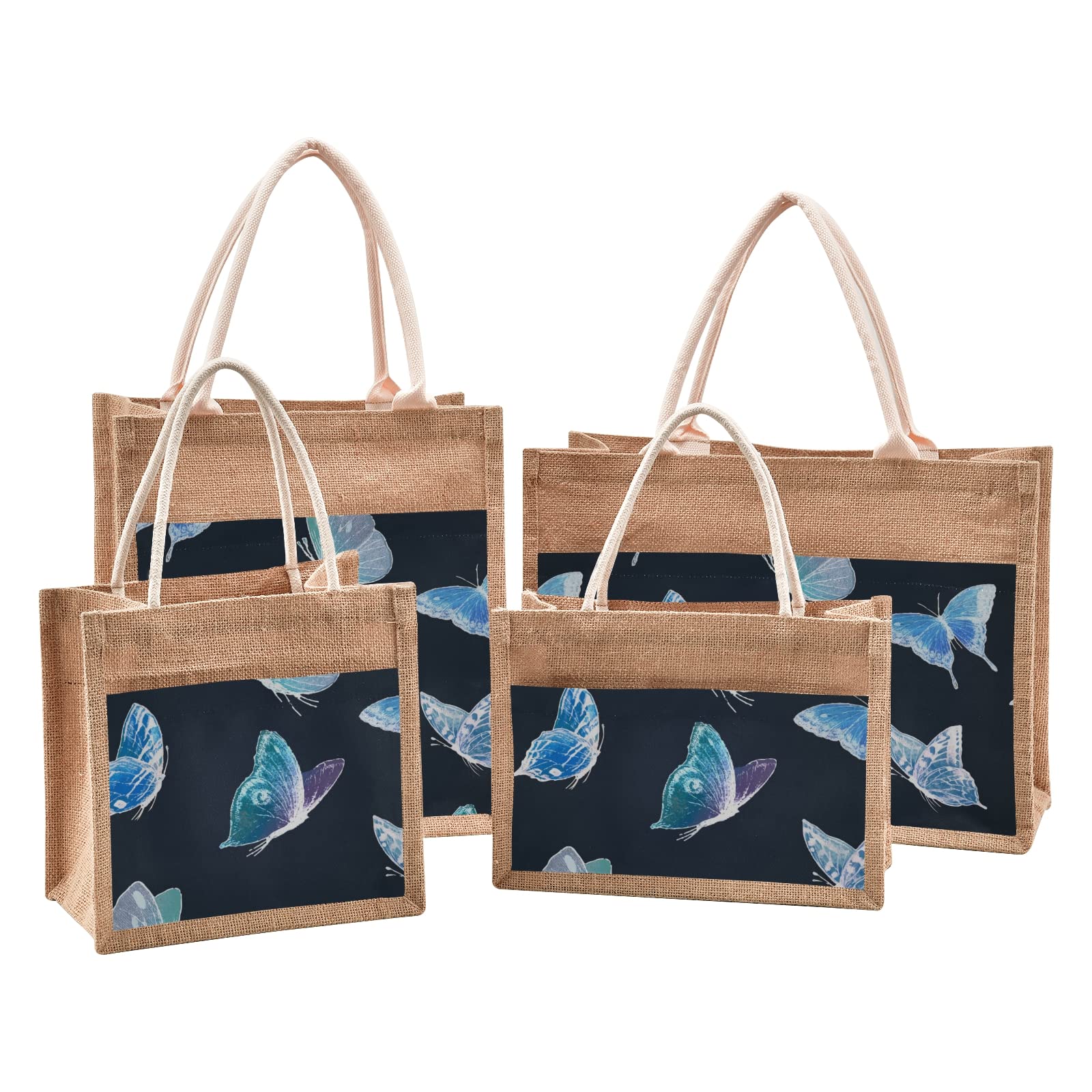 Eco-Friendly Jute Tote Bag with Butterfly Crystal Design - 4 Sizes Reusable Beach & Grocery Shopping Bag for Women | Perfect for Beach Trips, Farmers Markets & Everyday Use