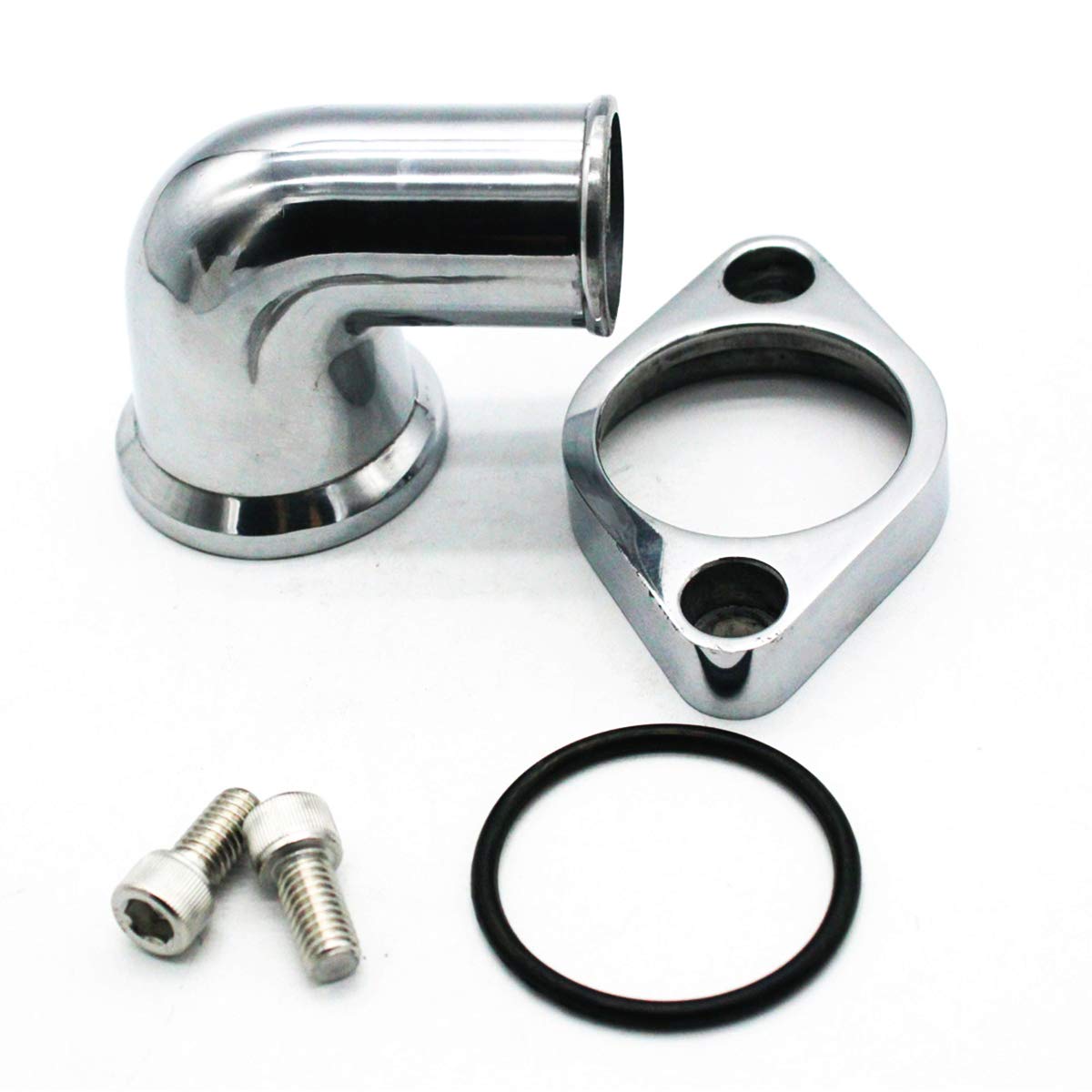 High Performance Polished Aluminum Water Neck Thermostat Housing for Chevy Small & Big Block Engines (265 283 305 307 327 350 383 400 396 402 427 454 472 502 348 409) - Perfect for Engine Upgrades & Performance Builds