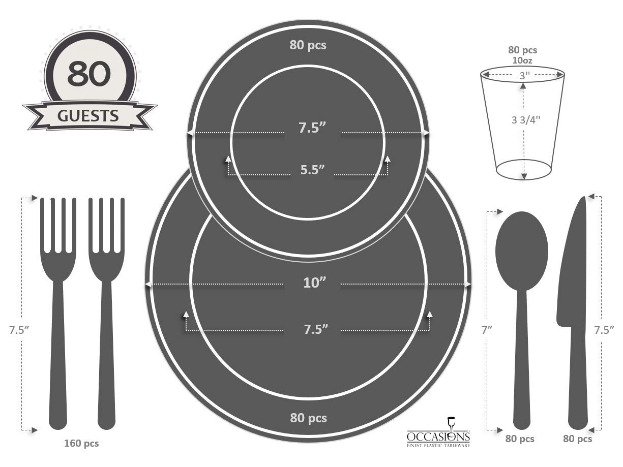 640-Piece Heavyweight Disposable Plastic Plate Set for 80 Guests - 10.5'' & 7.5'' Plates, Silverware, Cups & Napkins (Ritz Blush & Gold) - Perfect for Weddings, Parties, Catering & Special Events