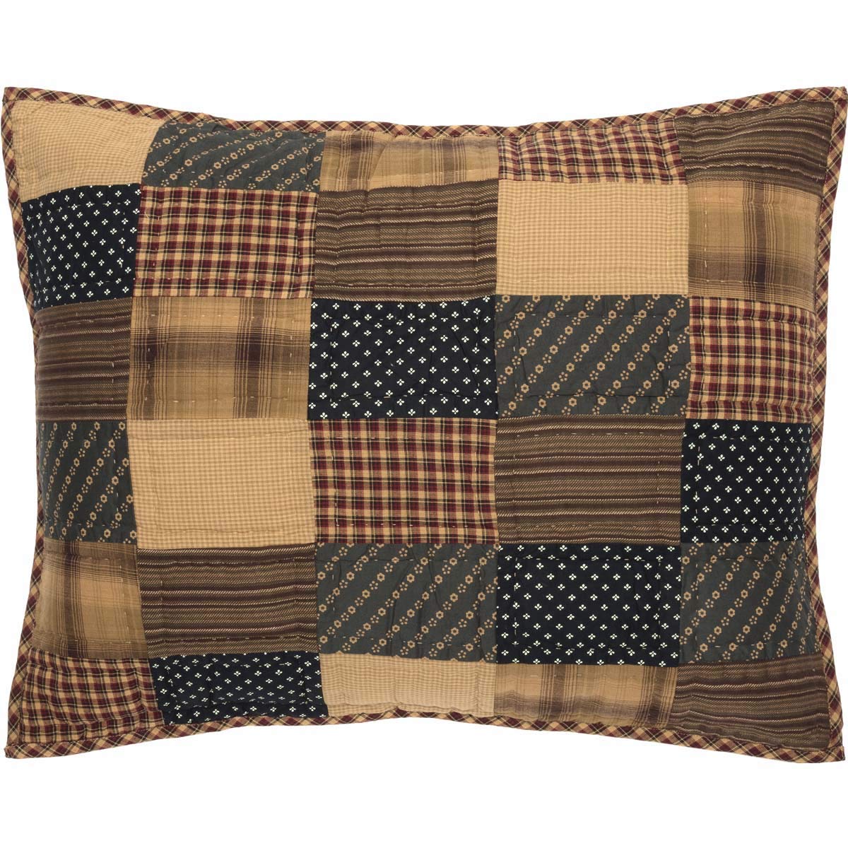 VHC Brands Patriotic Patch Standard Sham 21x27 Inch - Country Patchwork Design Pillow Cover in Deep Red and Navy - Perfect for 4th of July Decor, Veterans Day & Patriotic Home Decor