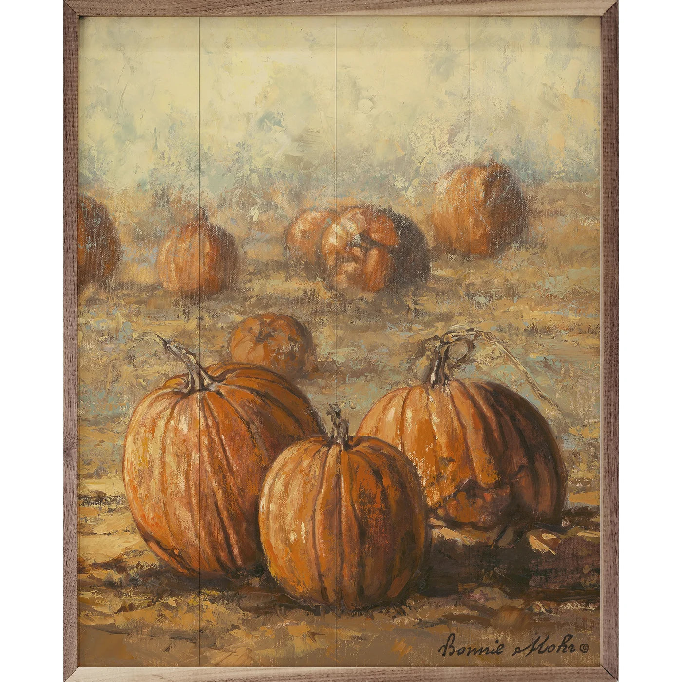 Country Pumpkins Wood Framed Print - Rustic Fall Home Decor for Living Room, Kitchen & Farmhouse Style