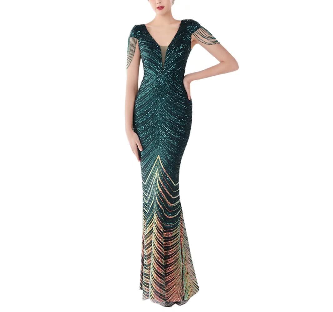 Mordarli Women's V-Neck Sequin Prom Dress Long Formal Evening Gown with Crystal Beading - Perfect for Homecoming, Pageants, and Black Tie Events