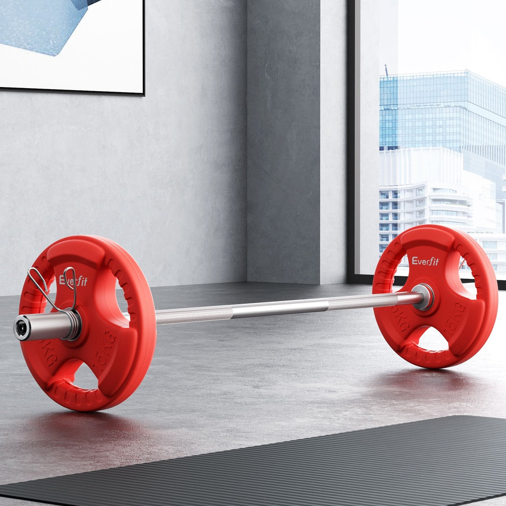 36kg Barbell Set with Dumbbell Plates - 120cm Weight Lifting Bar for Home Gym Strength Training | Perfect for CrossFit, Powerlifting & Home Workouts (Red)