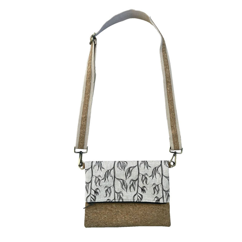 Eco-Friendly Cork Fabric Fold Over Bag - Harakeke Black on Natural by Jo Luping | Stylish & Sustainable Handbag for Work, Travel & Everyday Use