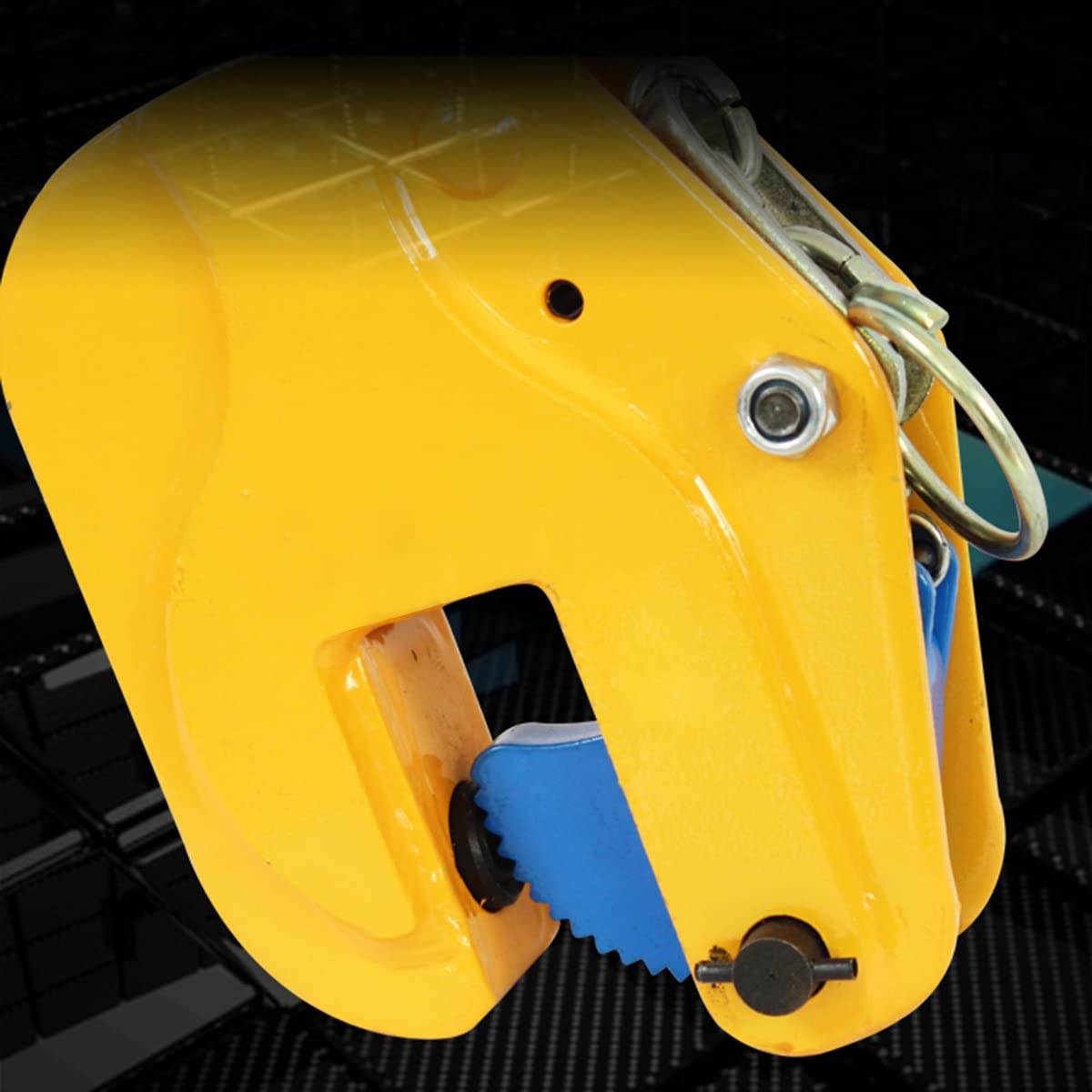 Heavy Duty Vertical Plate Lifting Clamp 2 Ton Capacity with Locking Hoist Hook - Industrial Steel Sheet Metal Clamp for Construction, Warehousing & Material Handling - Yellow Safety Color