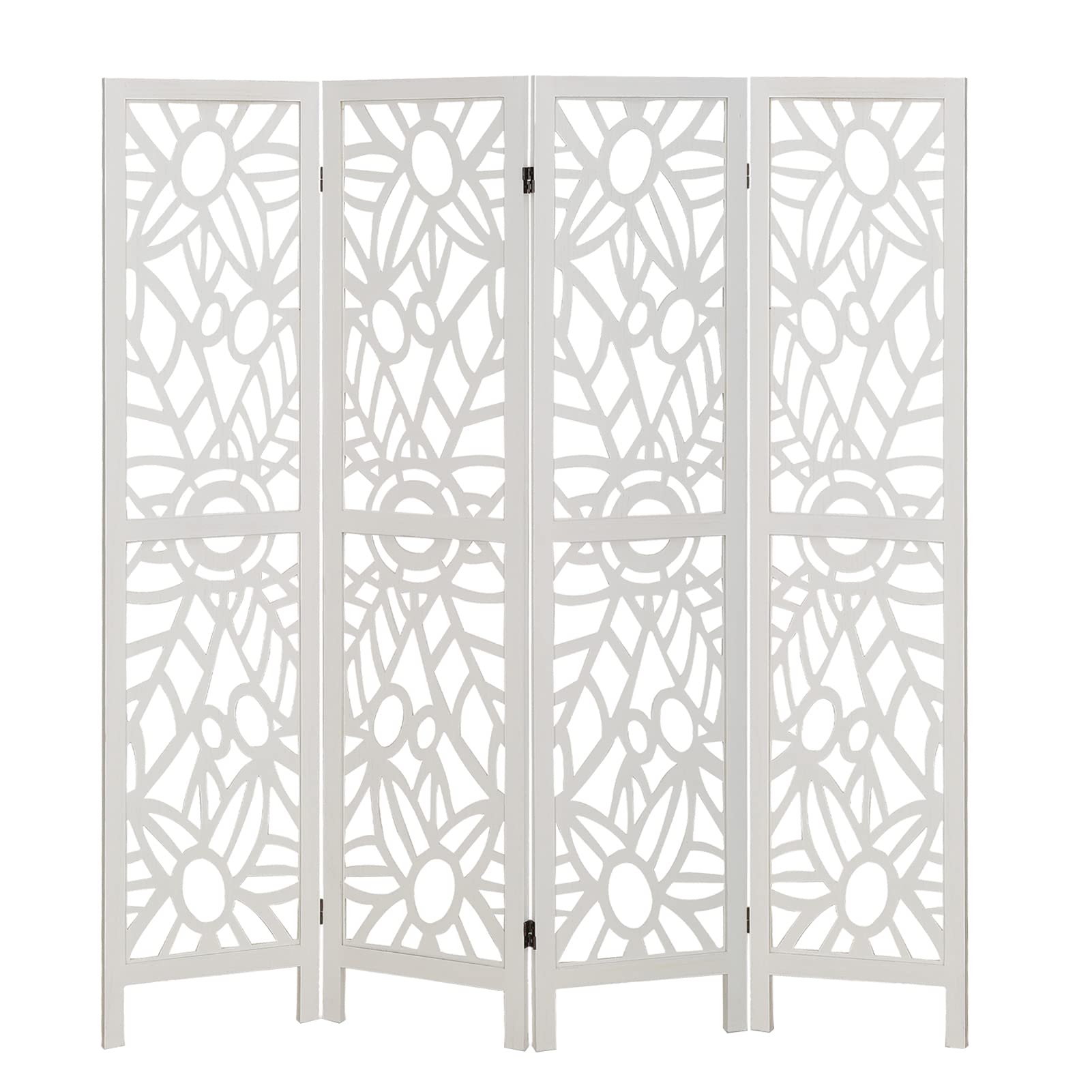5.6 Ft Tall 4 Panel Wood Room Divider - Folding Privacy Screen with Cutout Design, Freestanding Partition Wall for Home Office & Bedroom (Pure White) | Perfect for Space Separation, Room Privacy & Home Decor