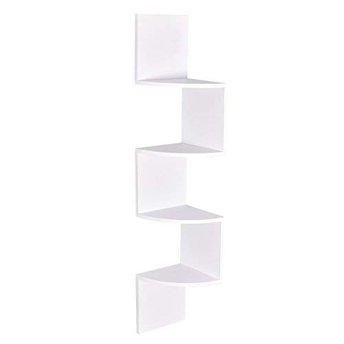 WELLAND White Floating Shelf - 4 Tier Zig Zag Corner Wall Mounted Shelf for Bathroom, Kitchen, Living Room & Bedroom Storage