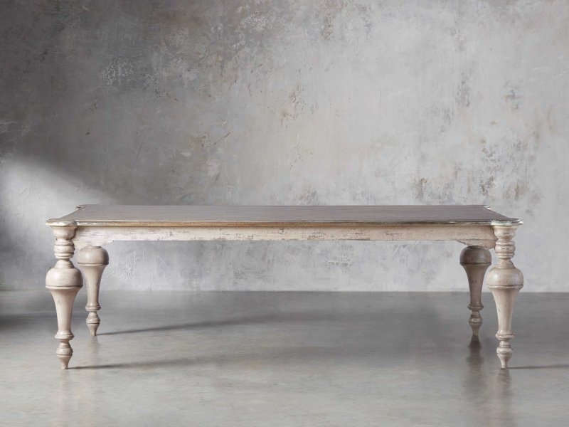 Hand Carved Solid Wood Rectangle Dining Table - Indian Style White Farmhouse Dining Table for Kitchen, Dining Room & Home Decor