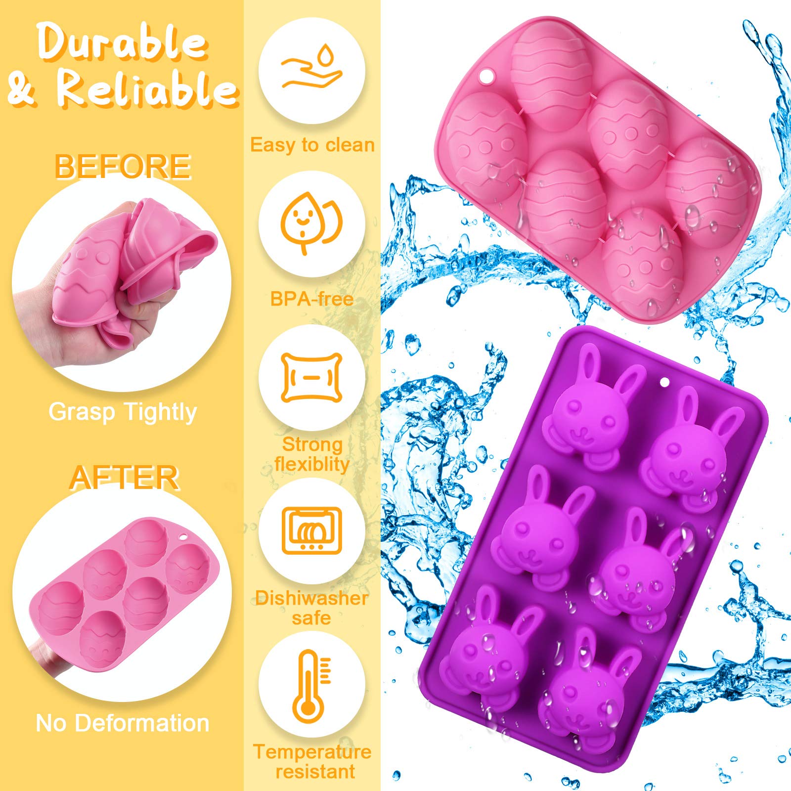 Geiserailie 2-Piece Easter Bunny Egg Shaped Silicone Molds for Chocolate, Candy, Cookies, Cakes, Jelly, Ice Cubes & Soap Making - Perfect for Easter Parties, DIY Desserts & Holiday Baking