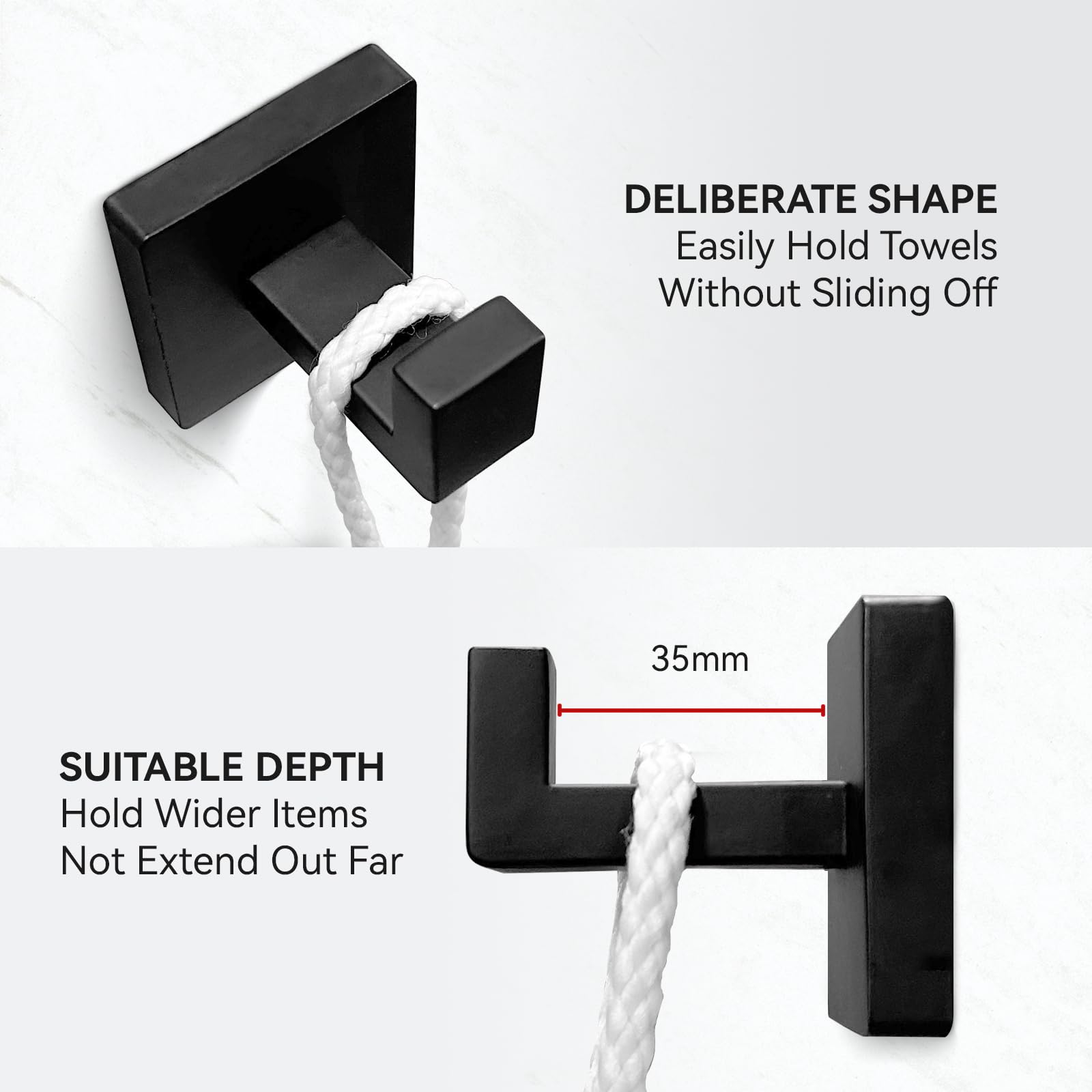 4 Pack Matte Black Stainless Steel Towel Racks for Bathroom - Heavy Duty Bath Towel Hooks, Robe & Coat Hangers - Perfect for Kitchen, Laundry Room & Bathroom Organization