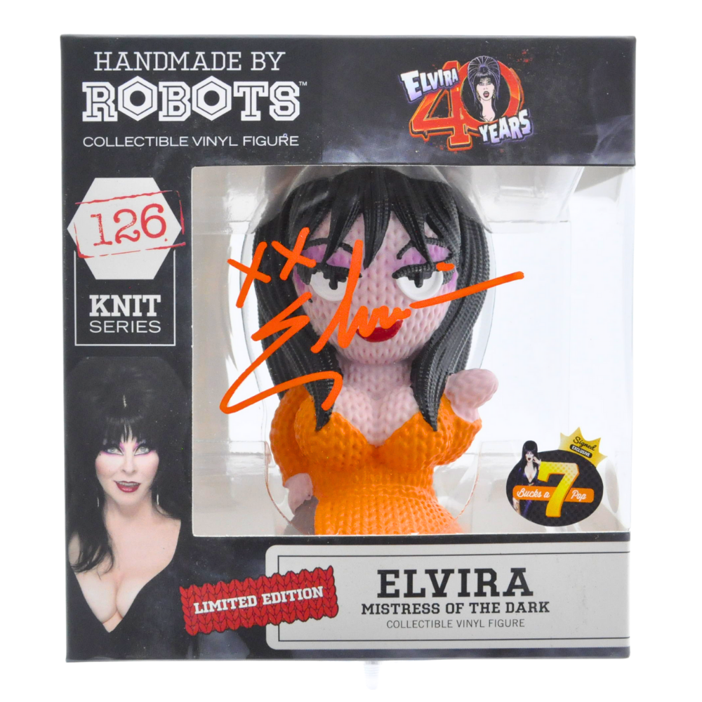 Handmade By Robots Vinyl – Elvira Orange Dress Signed Chase – 7BAP Exclusive Collectible Figure | Horror Movie Merchandise for Display & Gifting