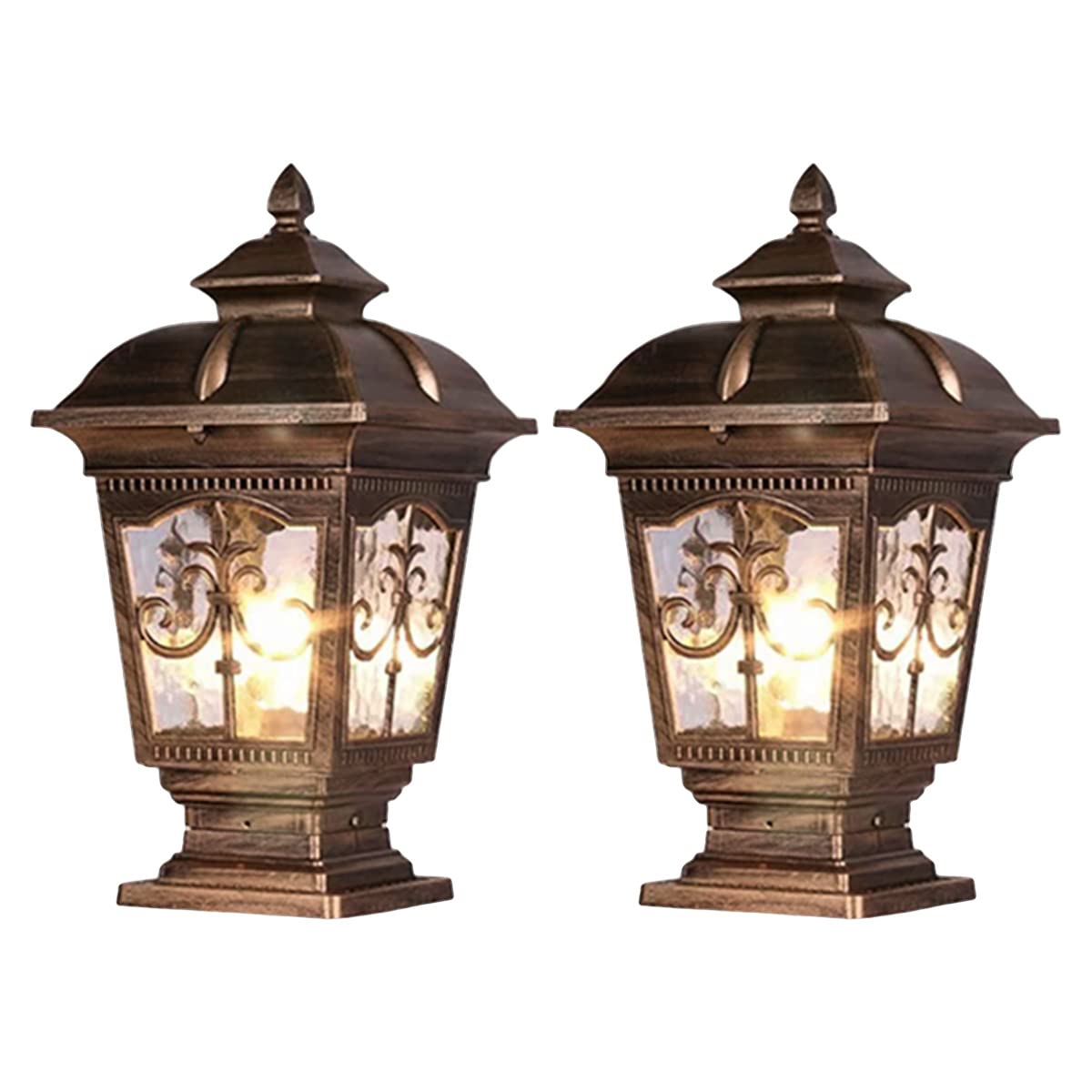 2 Pack Outdoor Post Light Fixtures - Bronze Antique Street Lamp for Patio, Garden, Fence, Lawn, Pathway & Driveway - Waterproof Exterior Lighting for Front/Back Door, Yard & Landscape Decor (Perfect for Evening Ambience & Home Security)