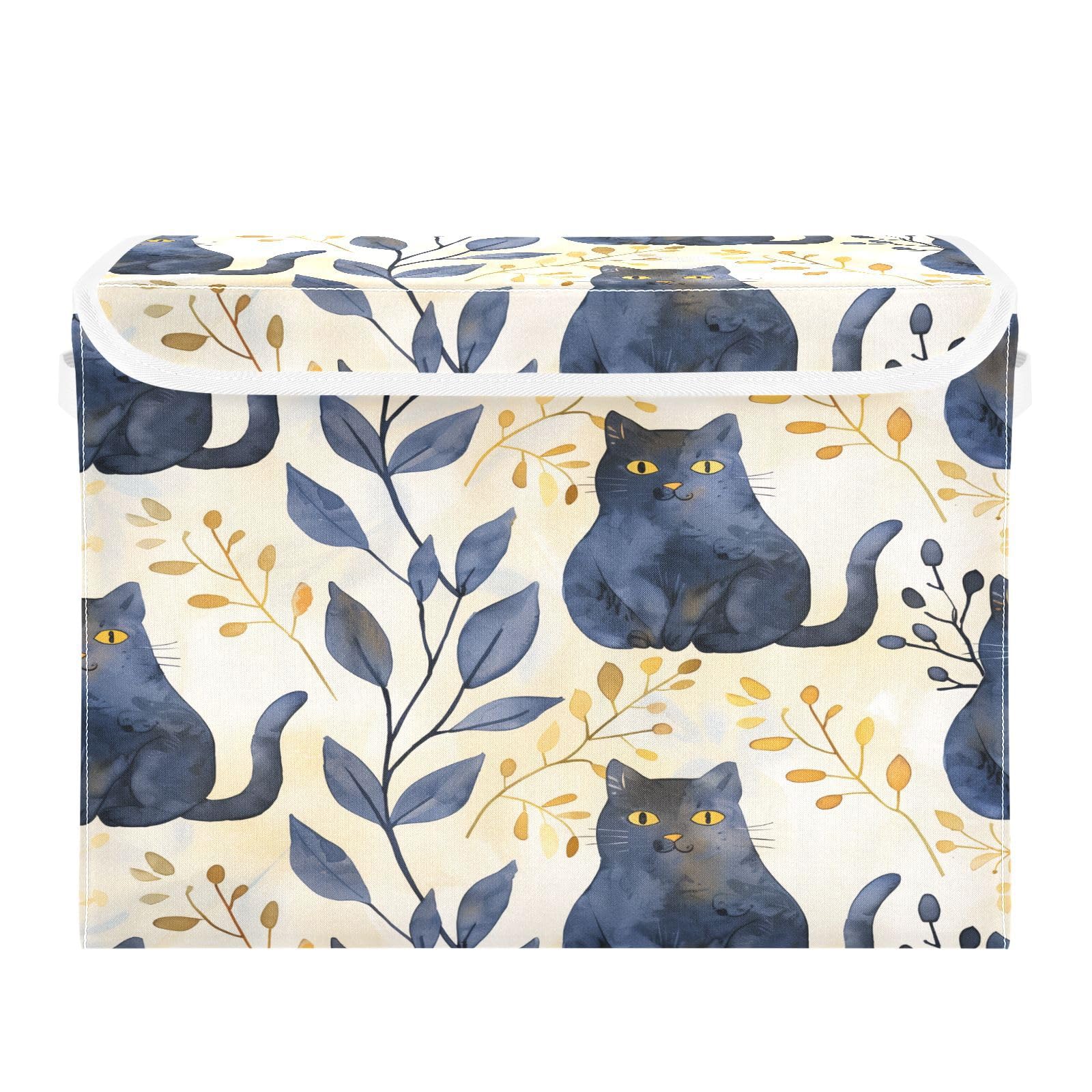 Foldable Fabric Storage Bins with Lids - Cute Cat Pattern Collapsible Organizer Boxes for Home, Bedroom, Closet & Office Organization | Perfect for Toys, Blankets & Seasonal Storage