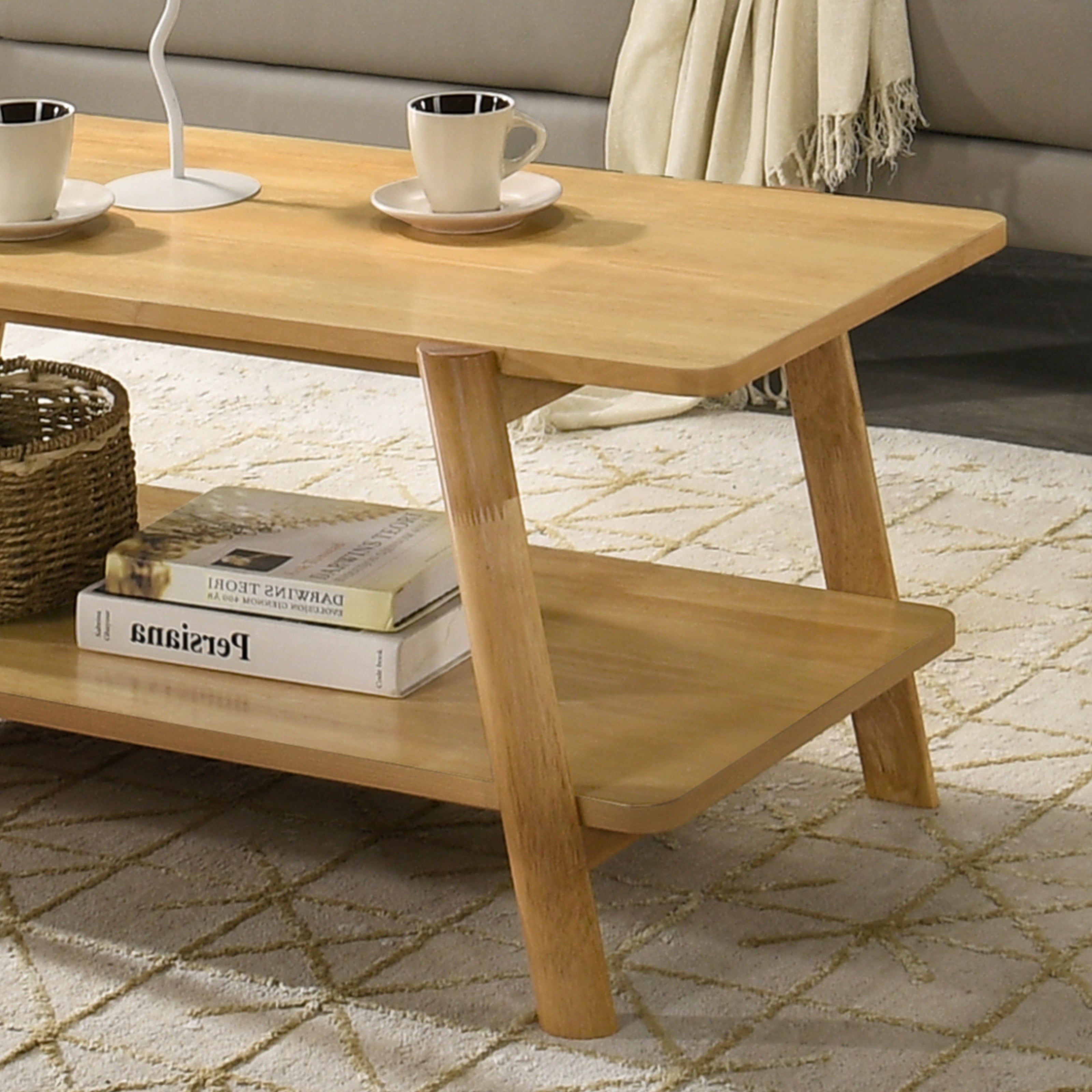 Mid Century Modern Roundhill Furniture Metz Wood Shelf Coffee Table - Stylish Living Room Accent for Books & Decor