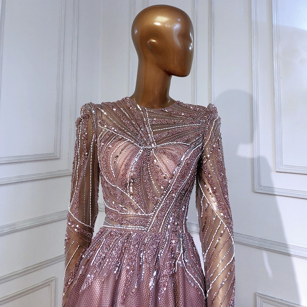 Luxury Muslim Pink Evening Dresses with Beaded Details - A-Line Formal Gowns for Women | Wedding, Party & Special Occasion Wear | Elegant LA71290L Design