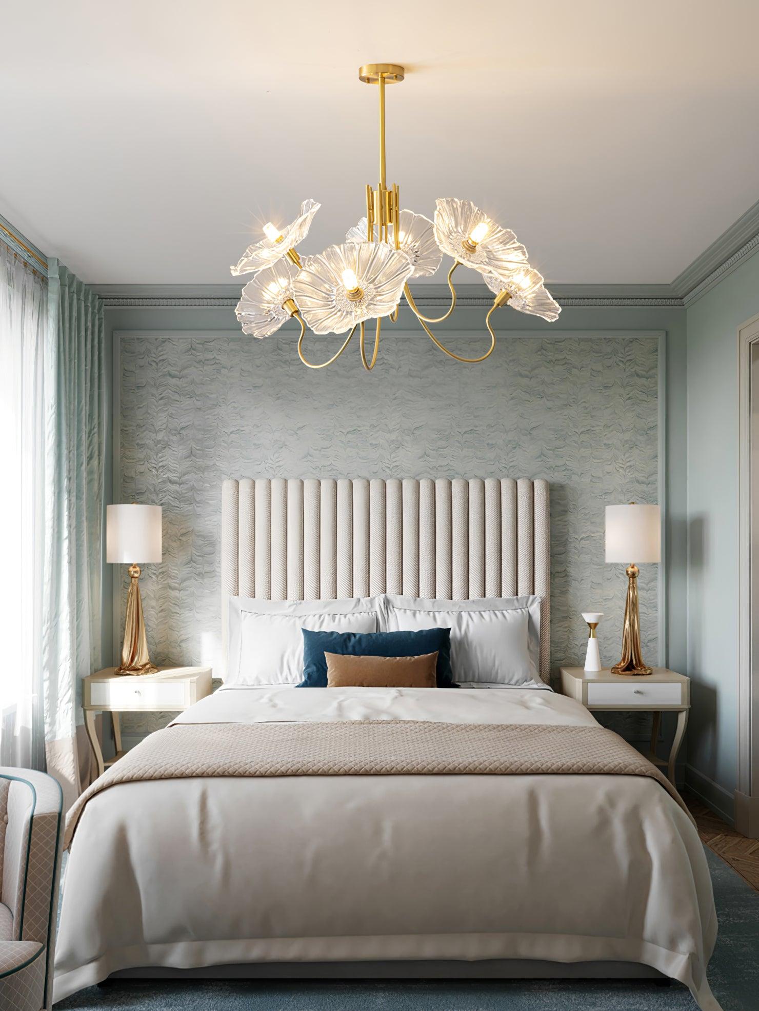 Elegant Lotus Leaf Glass Chandelier - Modern Crystal Ceiling Light Fixture for Dining Room, Living Room & Bedroom Decor