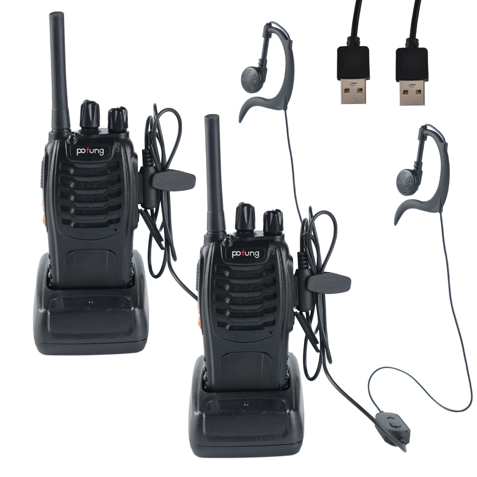 Professional PMR446 Baofeng Walkie Talkie - 16 Channel Long Range Two-Way Radio with 1500mAh Rechargeable Battery, LED Flashlight & Headset (2 Pack) - Ideal for Outdoor Adventures, Construction Sites & Emergency Communication