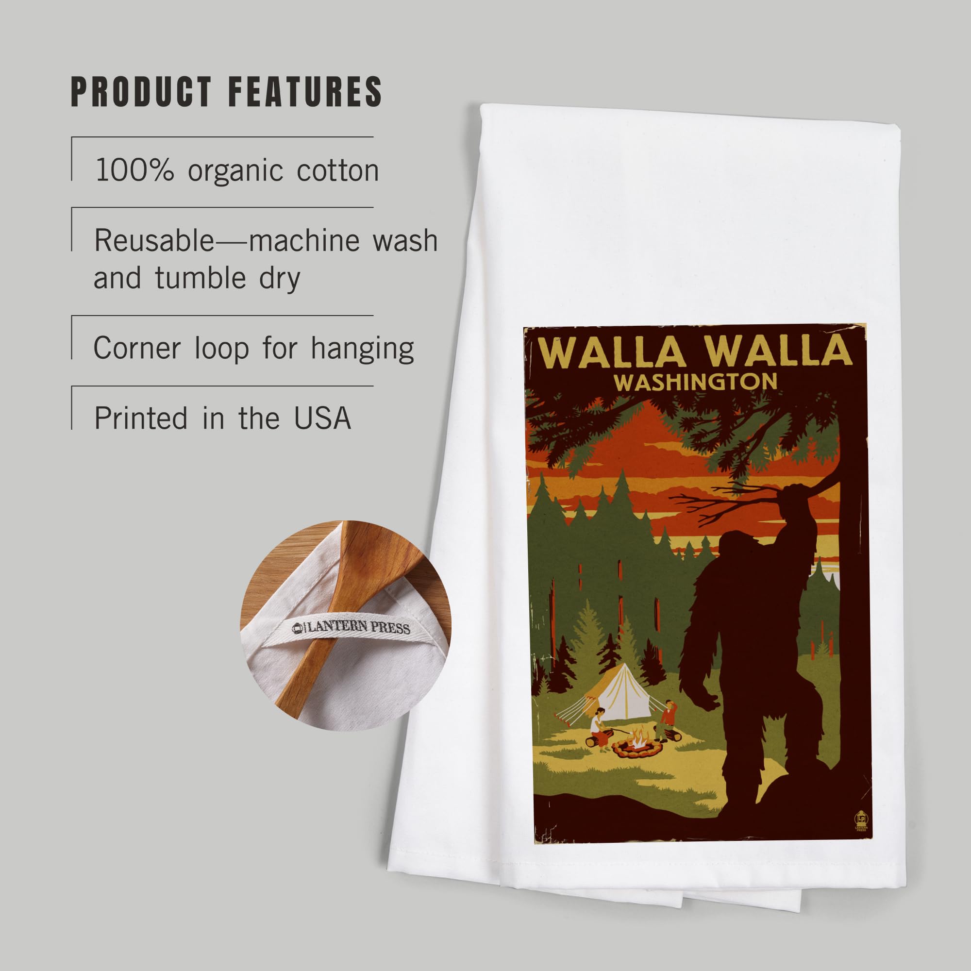 Walla Walla Washington Bigfoot 100% Cotton Tea Towel - Decorative Hand Towel for Kitchen & Home Decor | Perfect for Dish Drying, Gift Giving & Farmhouse Style Decor