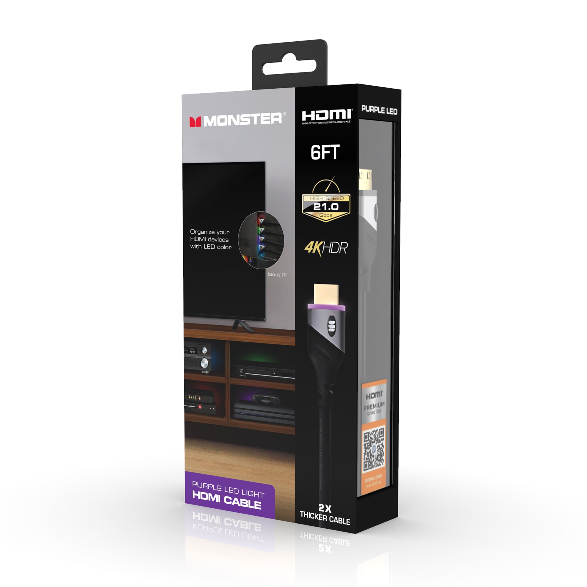 Premium Monster 4K Ultra HD LED HDMI Cable 6 Feet - High-Speed 18Gbps for 4K TV, Gaming, Home Theater & PC Setup