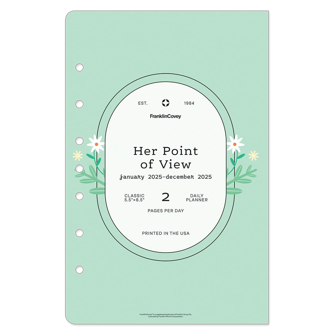 FranklinCovey Her Point of View Two Page Per Day Ring-Bound Planner - Classic Style (Jan 2025 - Dec 2025) | Daily Organizer for Women, Productivity Planner for Work & Life Balance | Perfect for Goal Setting, Time Management & Personal Growth