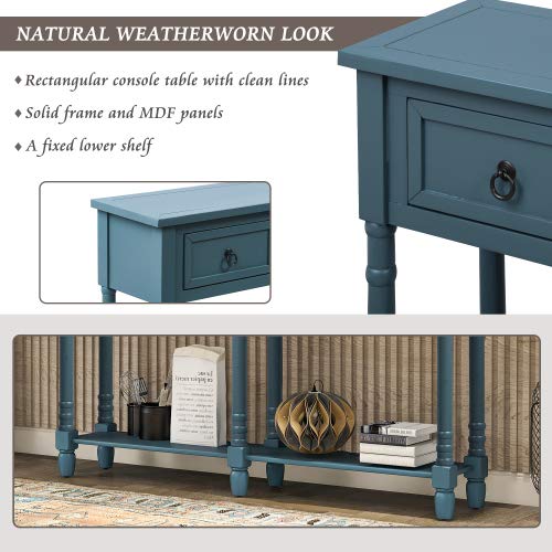 Antique Navy Console Table with Storage - Sofa Table with Drawers and Shelf for Entryway, Living Room | Hallway Furniture, Home Decor, Narrow Side Table for Small Spaces