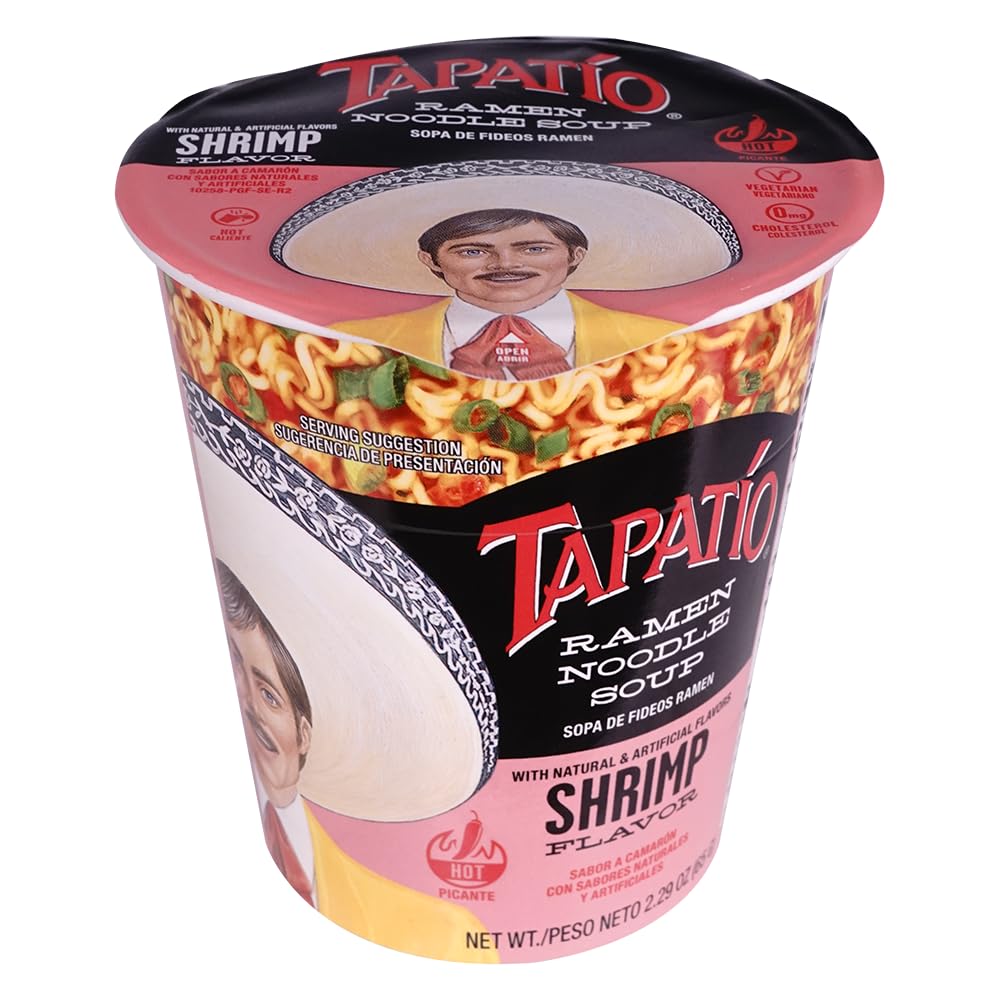 Tapatio Spicy Ramen Noodle Soup Cup - Shrimp Flavor - 2.29 Oz (Pack of 12) | Instant Lunch, Quick Meal, Office Snack, College Dorm Food, Emergency Pantry Stock