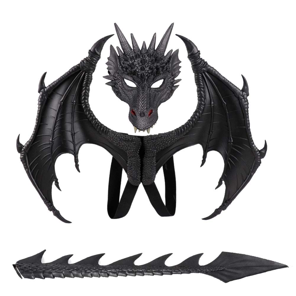Patgoal Halloween Dragon Cosplay Costume Set with Dinosaur Wings & Tail - Kids Dress Up Masquerade Outfit for Halloween Parties, Cosplay Events & Fantasy Play
