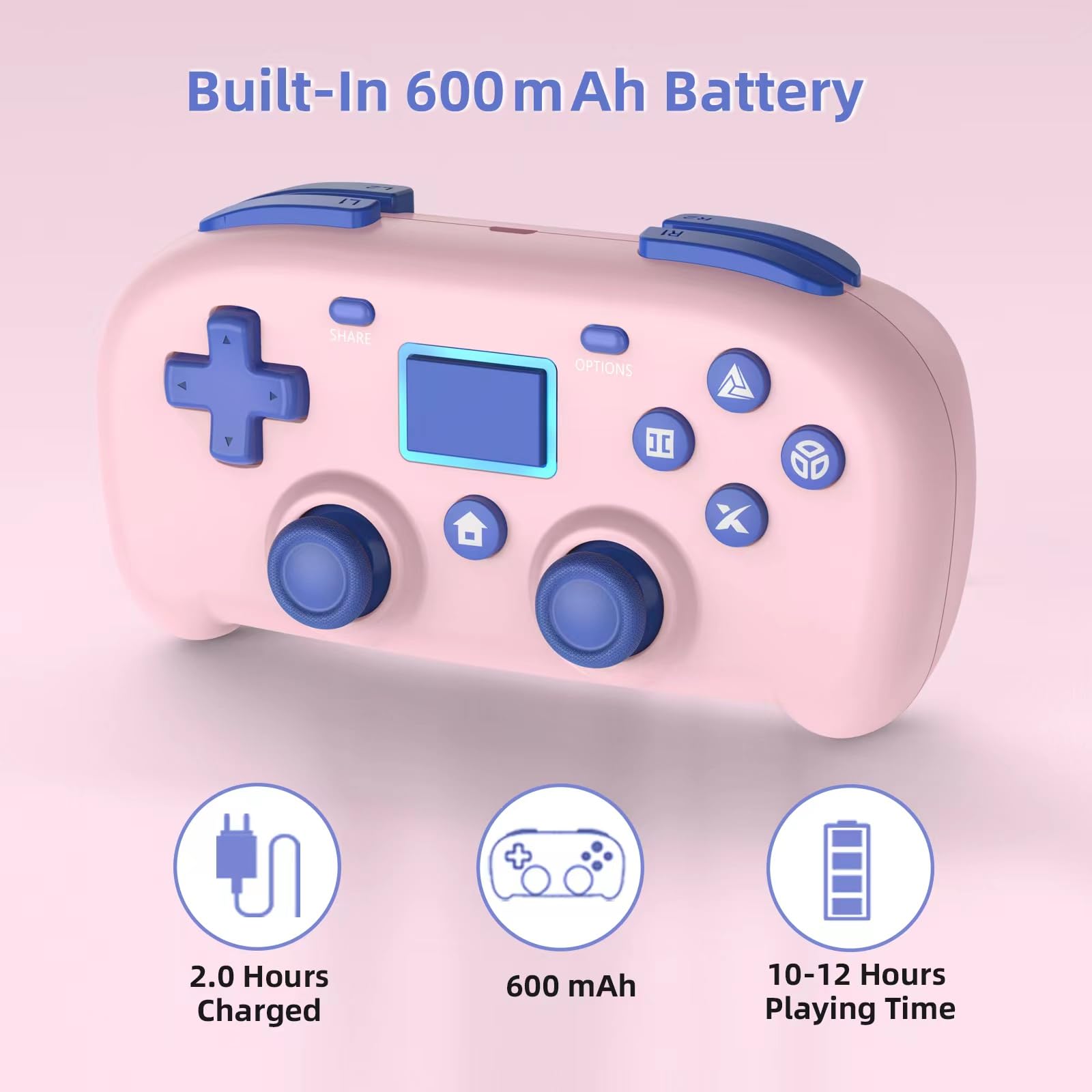 Wireless PS4 Controller, Mini Gamepad Compatible with PlayStation 4 & PC Windows 10/8/7 - Dual Vibration, 6-Axis Motion Sensor, Audio Support (Pink) - Perfect for Gaming, Streaming & Casual Play