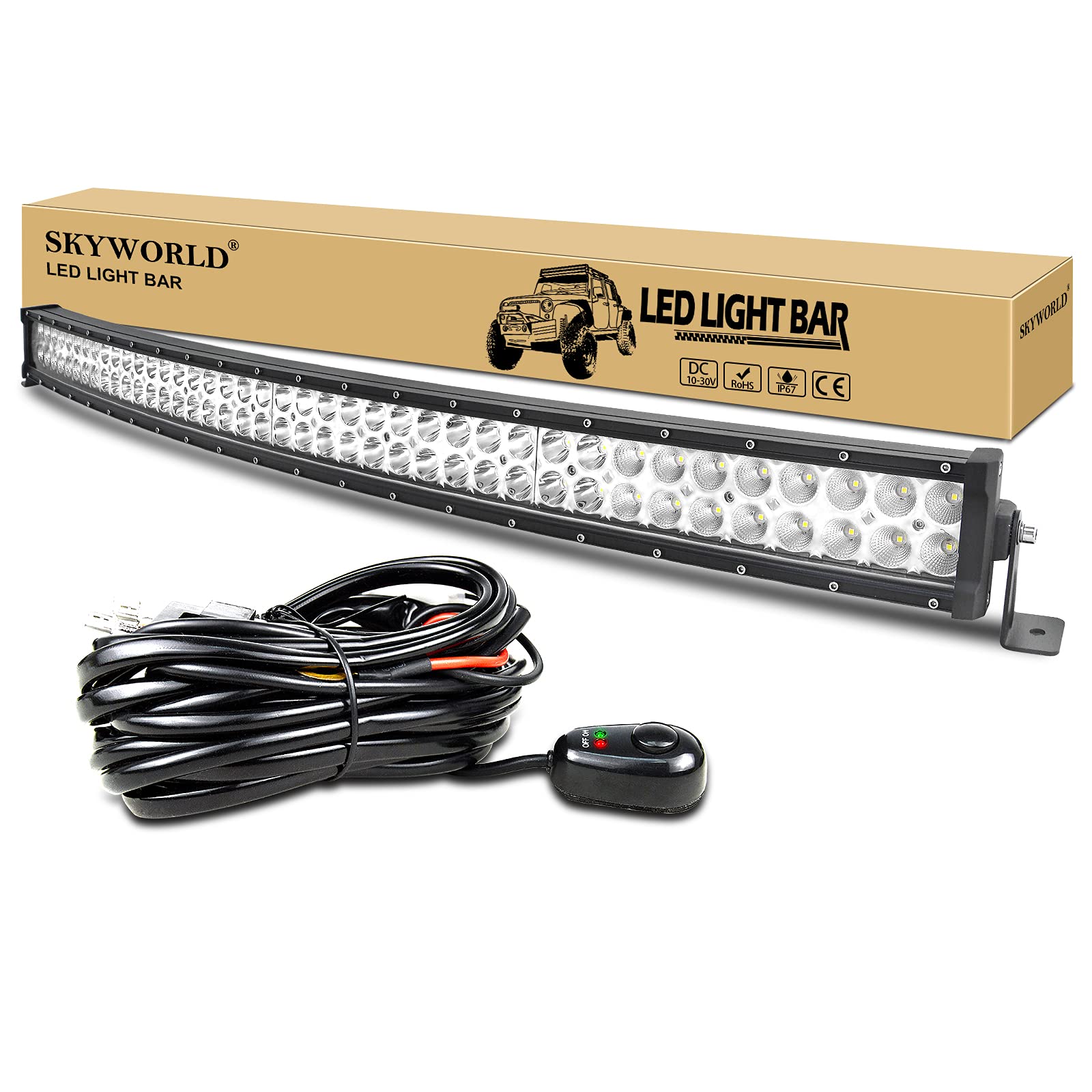 SKYWORLD 42 Inch Curved LED Light Bar 240W - Ultra Thin Spot Flood Combo Beam Offroad Work Light with Wiring Harness Kit - Waterproof Fog Lamp for Truck, Tractor, ATV, SUV, Boat & 4WD Vehicles - Perfect for Night Driving, Off-Roading & Marine Use