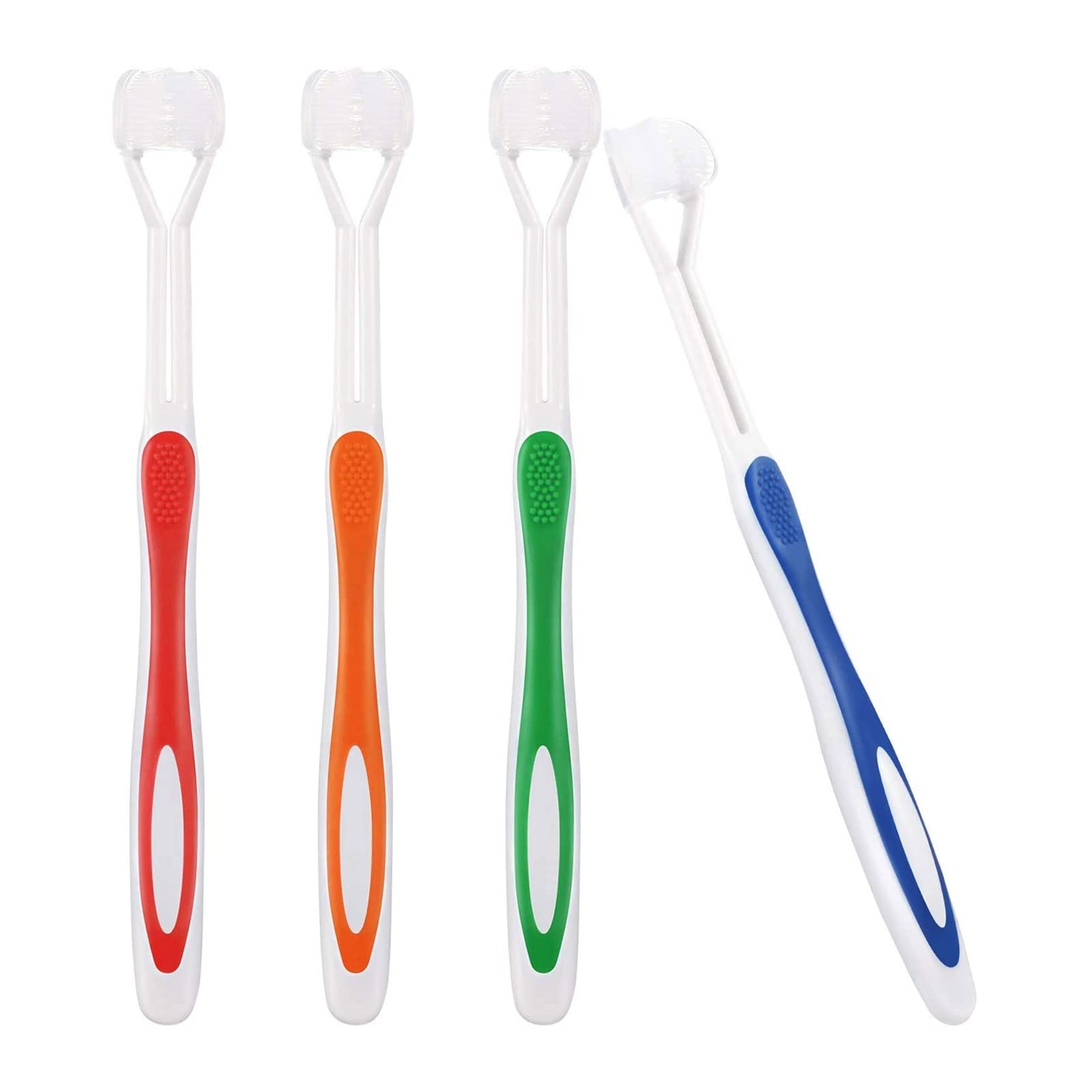 4-Pack 3-Sided Toothbrush with Interchangeable Heads - Soft Bristles for Complete Teeth & Gum Care - Travel-Friendly (18cm) - Perfect for Home, Travel, and Daily Oral Hygiene (Color: A)