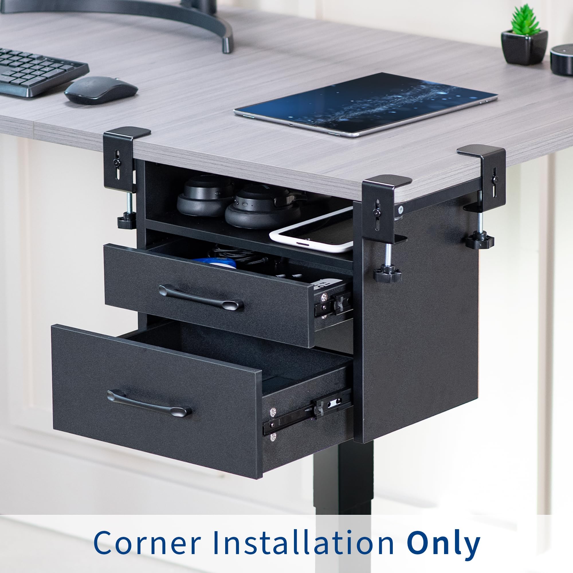 VIVO Black Under Desk Corner Drawer & Shelf System - Multi-Level Storage Organizer for Office Supplies, Gaming Devices, Accessories | Perfect for Home Office, Gaming Setup & Workspace Organization