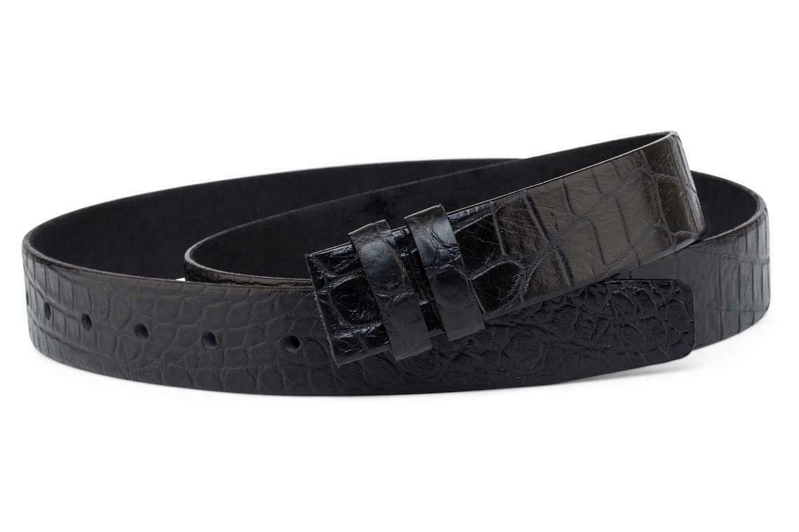Black Crocodile Embossed Leather Belt for Men & Women - 1 Inch Thin Strap - Premium Dunhill Style Accessory - Perfect for Office, Casual & Formal Wear