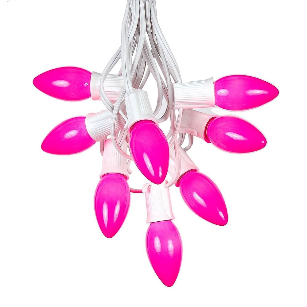 100 Foot Pink C9 Ceramic Christmas String Lights - Outdoor Holiday Decoration with Opaque Bulbs - Roofline & Patio Lighting for Xmas Tree, House, Garden, Yard & Party Decor
