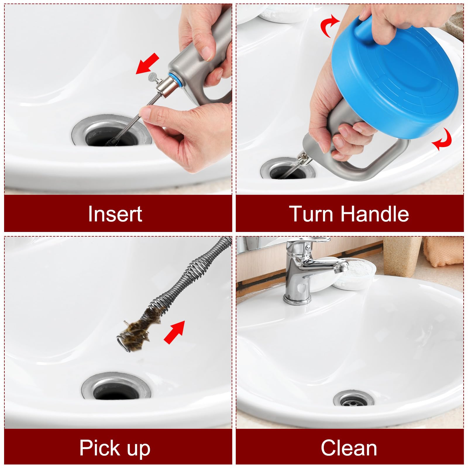 HARFINGTON 49 Ft Stainless Steel Drain Snake Clog Remover - Flexible Plumbing Auger for Kitchen Sink, Bathroom Shower, Toilet & Bathtub Drain Cleaning - Heavy Duty Hair Clog Removal Tool (Blue) | Perfect for Home Plumbing Emergencies & DIY Drain Maintenance