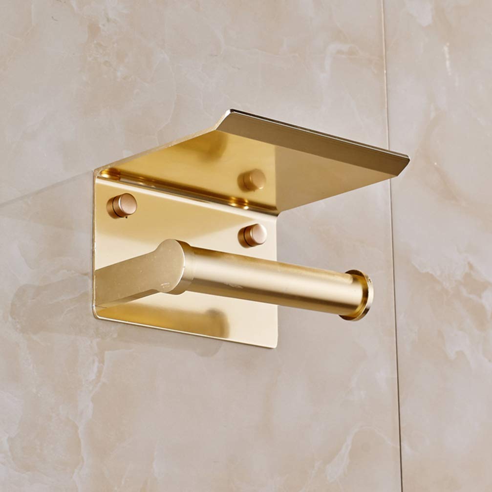 Stainless Steel Wall Mounted Toilet Paper Holder with Phone Stand - Multifunctional Bathroom Organizer for Toilet Tissue, Towels & Smartphones - Space Saving Design for Home, Bathroom & Office Use