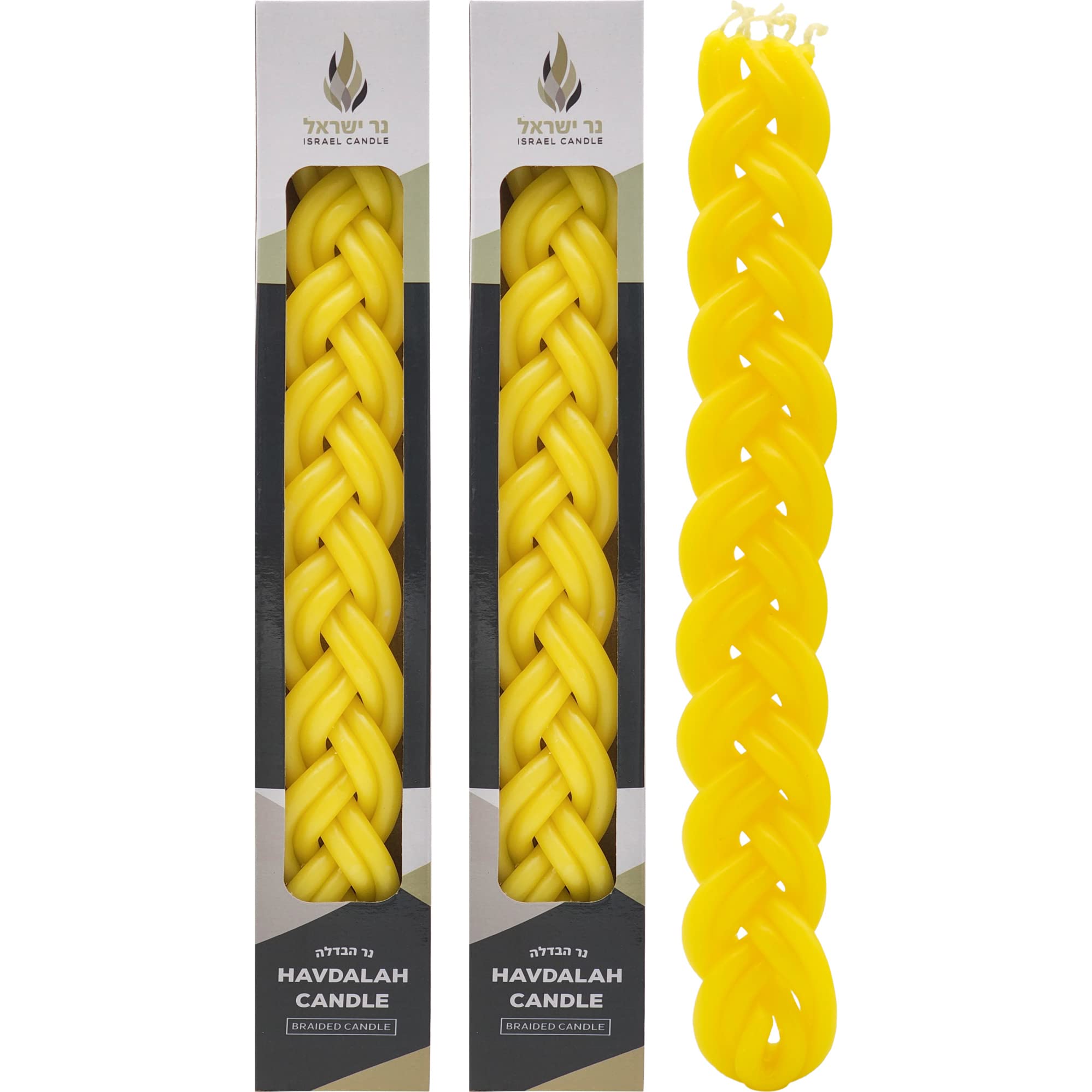 Handcrafted Pure Beeswax Havdalah Candle & Shabbat Candle Set - 2-Pack Yellow Beeswax Candles for Jewish Holidays, Havdala Ceremony & Sabbath Rituals - Judaica Gift for Hanukkah, Shabbat Dinner & Jewish Traditions
