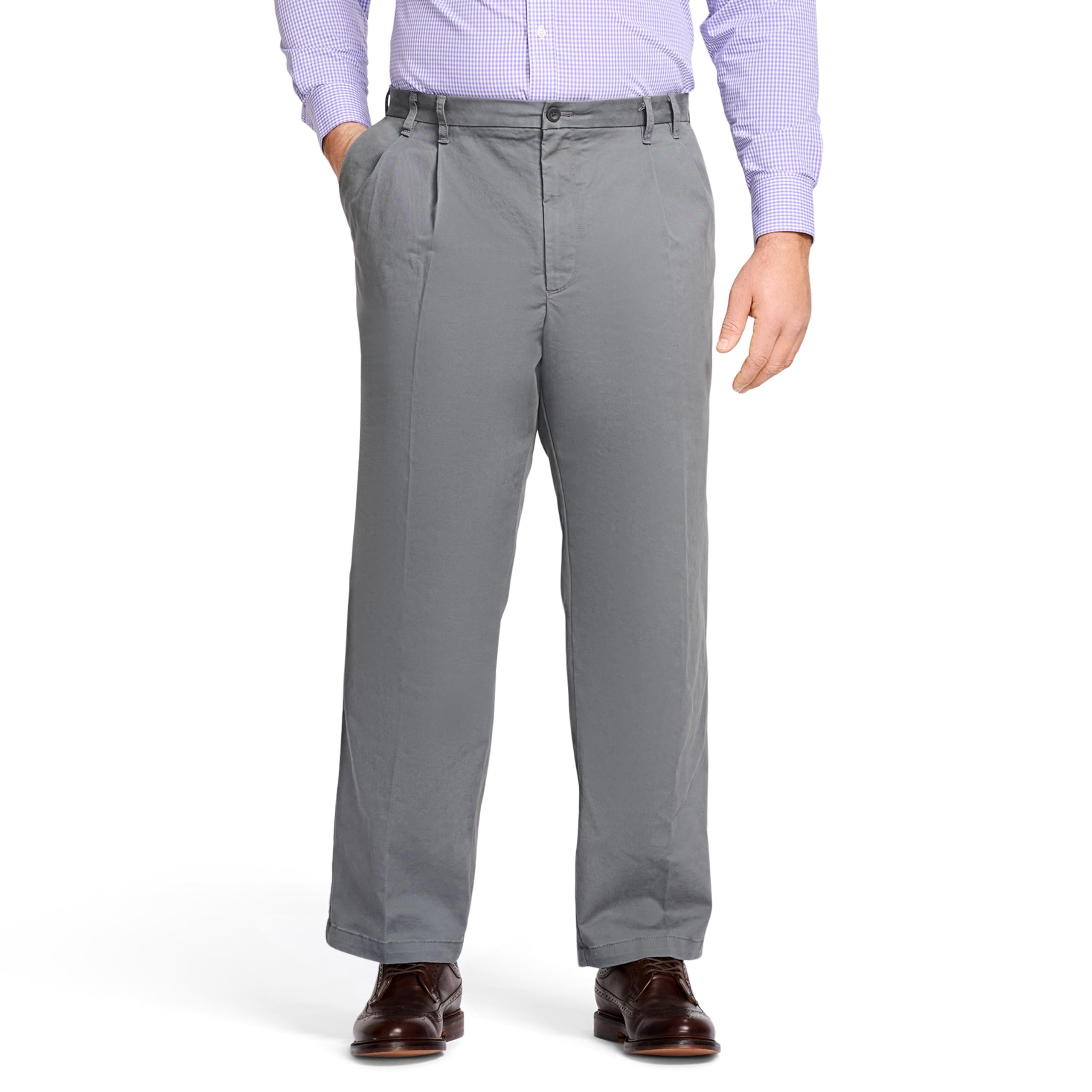 IZOD Men's Big & Tall Performance Stretch Flat Front Pants - Comfortable Work & Casual Dress Pants for Office, Travel & Everyday Wear