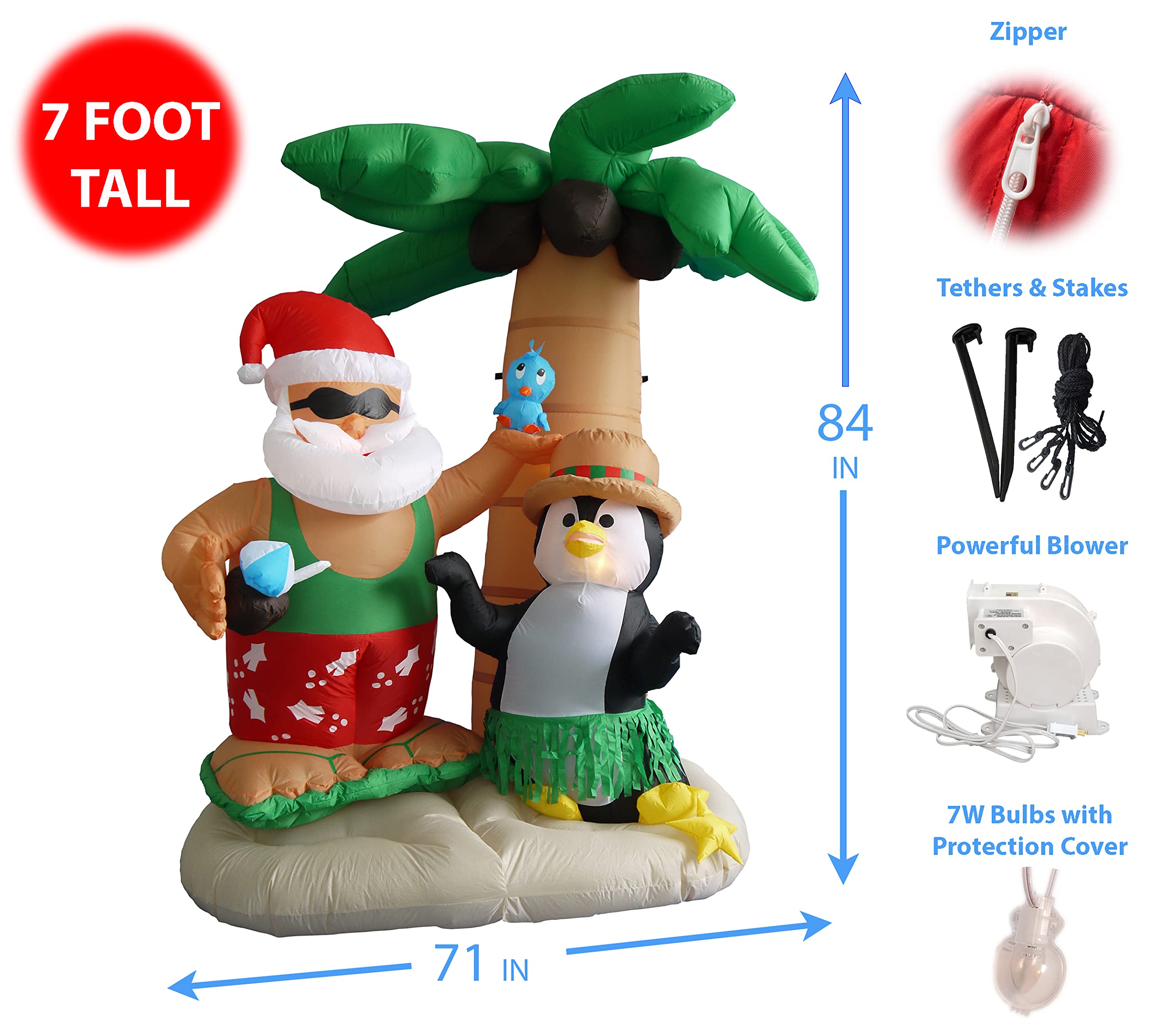 6ft Animated Santa & Reindeer Airplane + 7ft Santa & Penguin with Palm Tree Christmas Decorations Set - Perfect for Indoor/Outdoor Holiday Parties, Home Decor, and Festive Office Celebrations