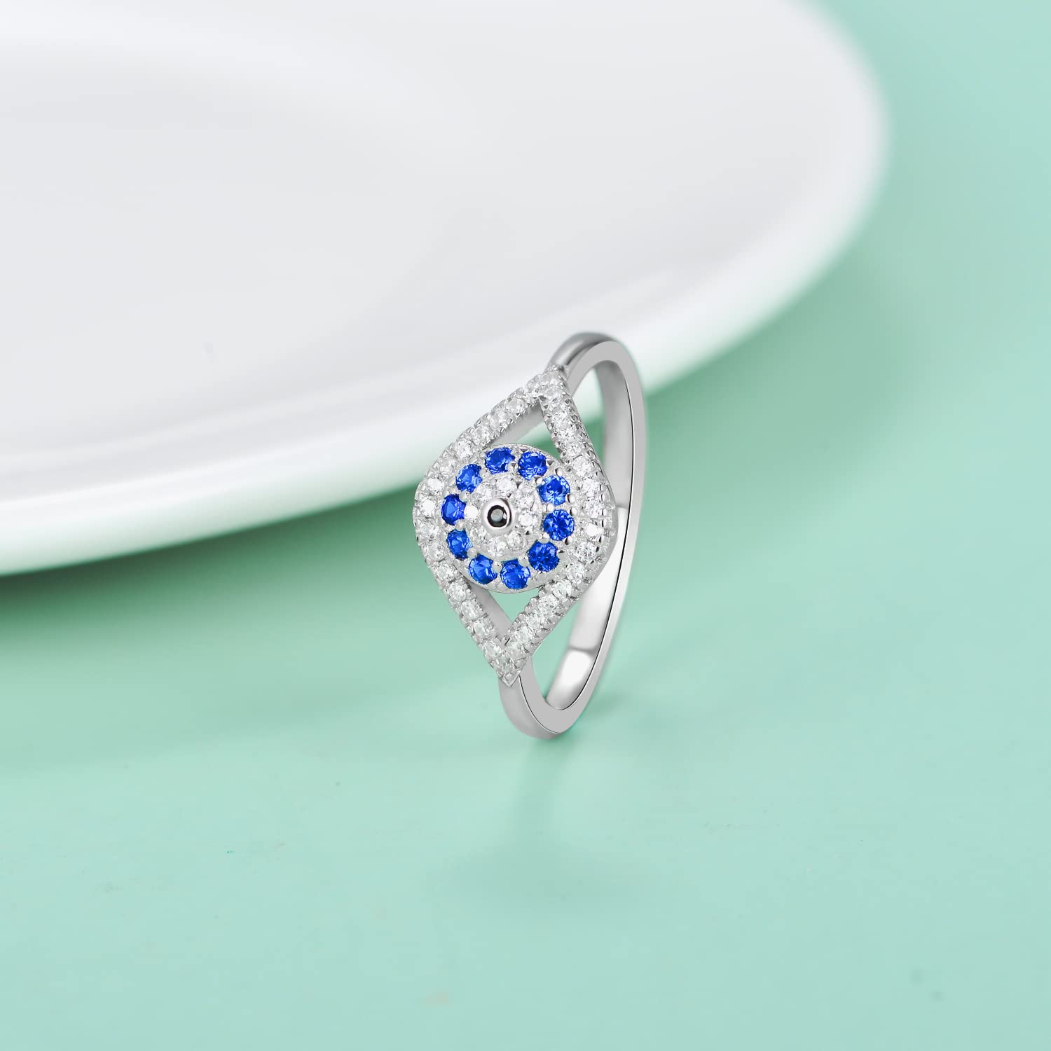 PEIMKO 925 Sterling Silver Evil Eye Ring for Women - Cubic Zirconia Turkish Protection Signet Ring - Lucky Jewelry Gift for Mother's Day, Birthday & Everyday Wear - Size 5-12 - Perfect for Spiritual Protection, Fashion Accessory & Meaningful Gift